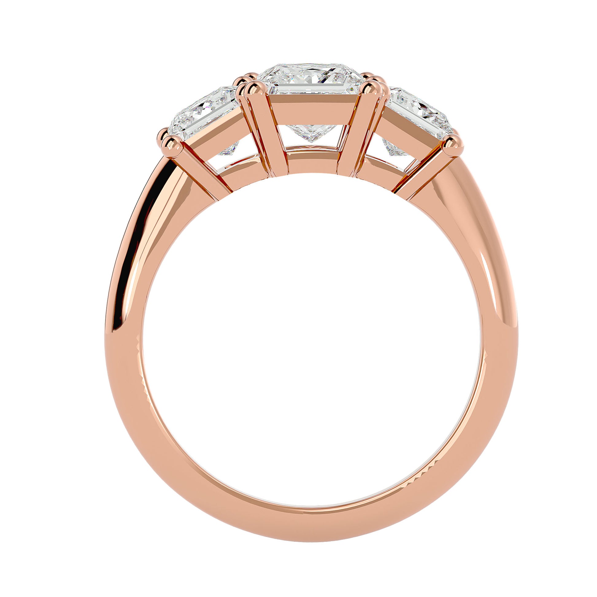 Lab Grown Princess Cut Diamond Three Stone Ring In Rose Gold