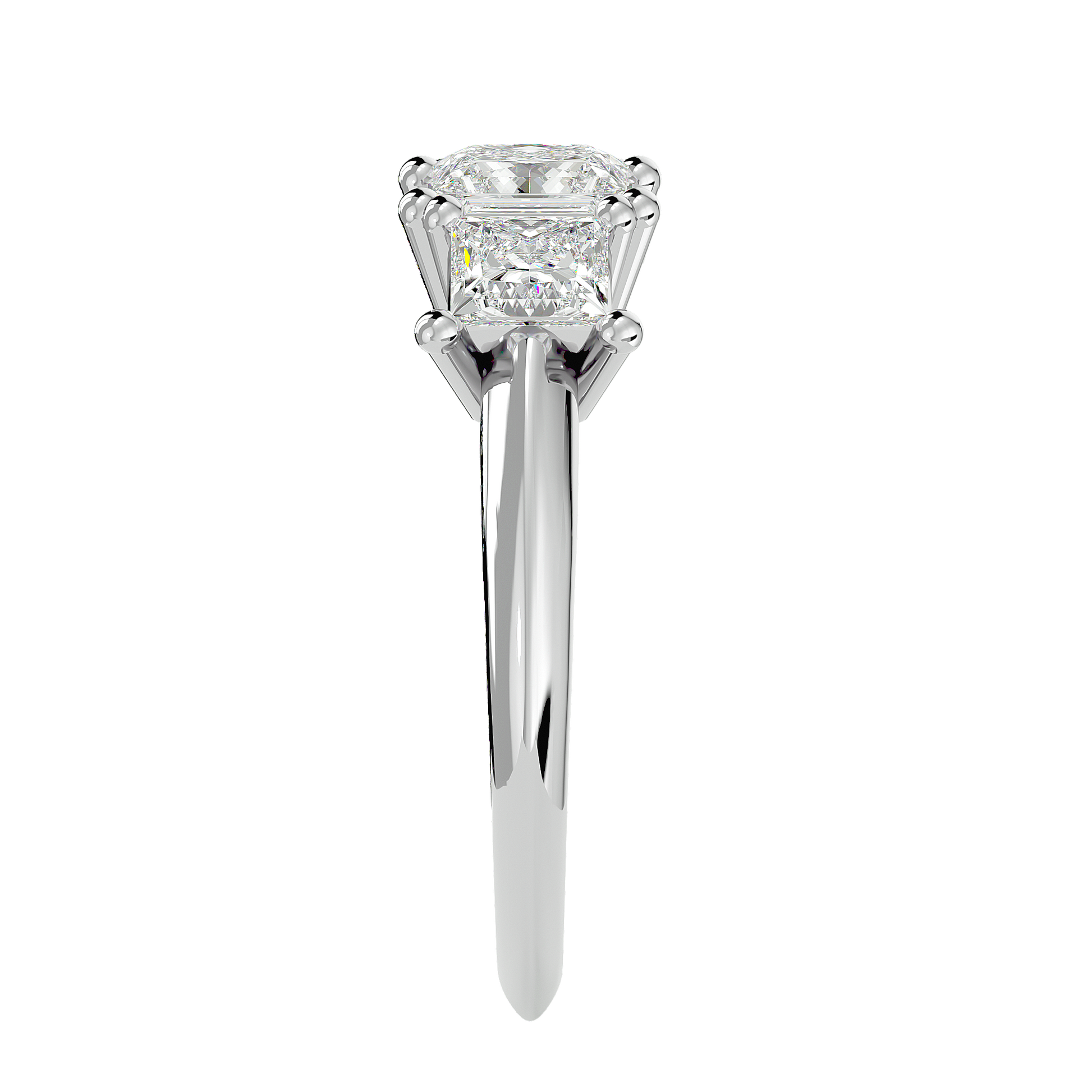 Lab Grown Princess Cut Diamond In White Gold Three Stone Ring