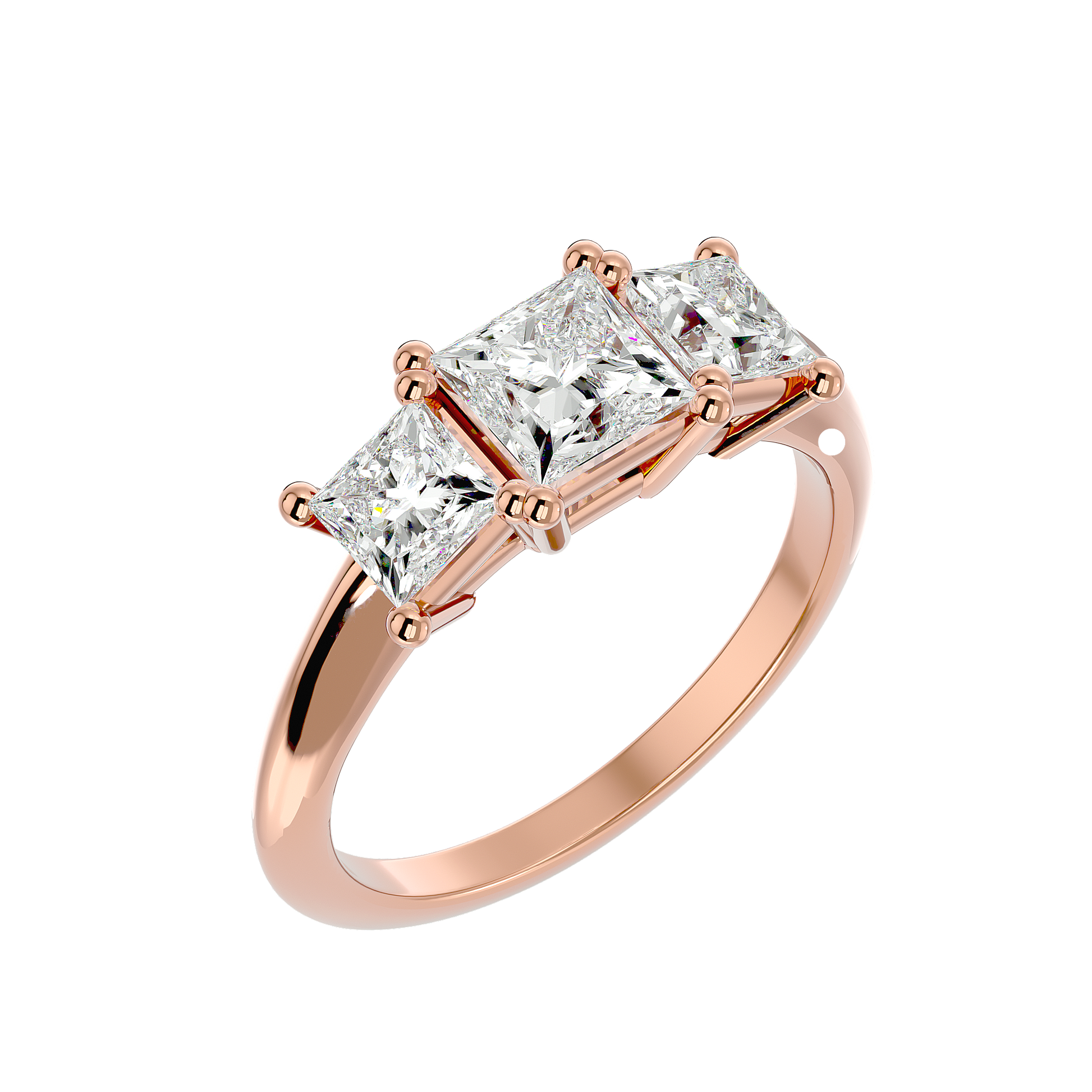 Lab Grown Princess Cut Diamond Three Stone Ring In Rose Gold