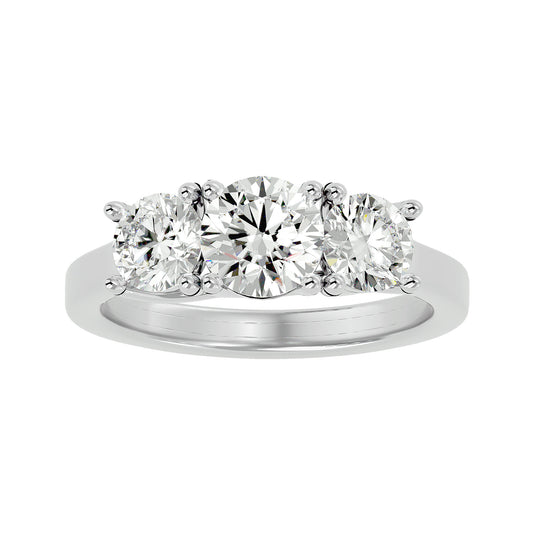 Lab Grown Round Cut Diamond In White Gold Three Stone Ring