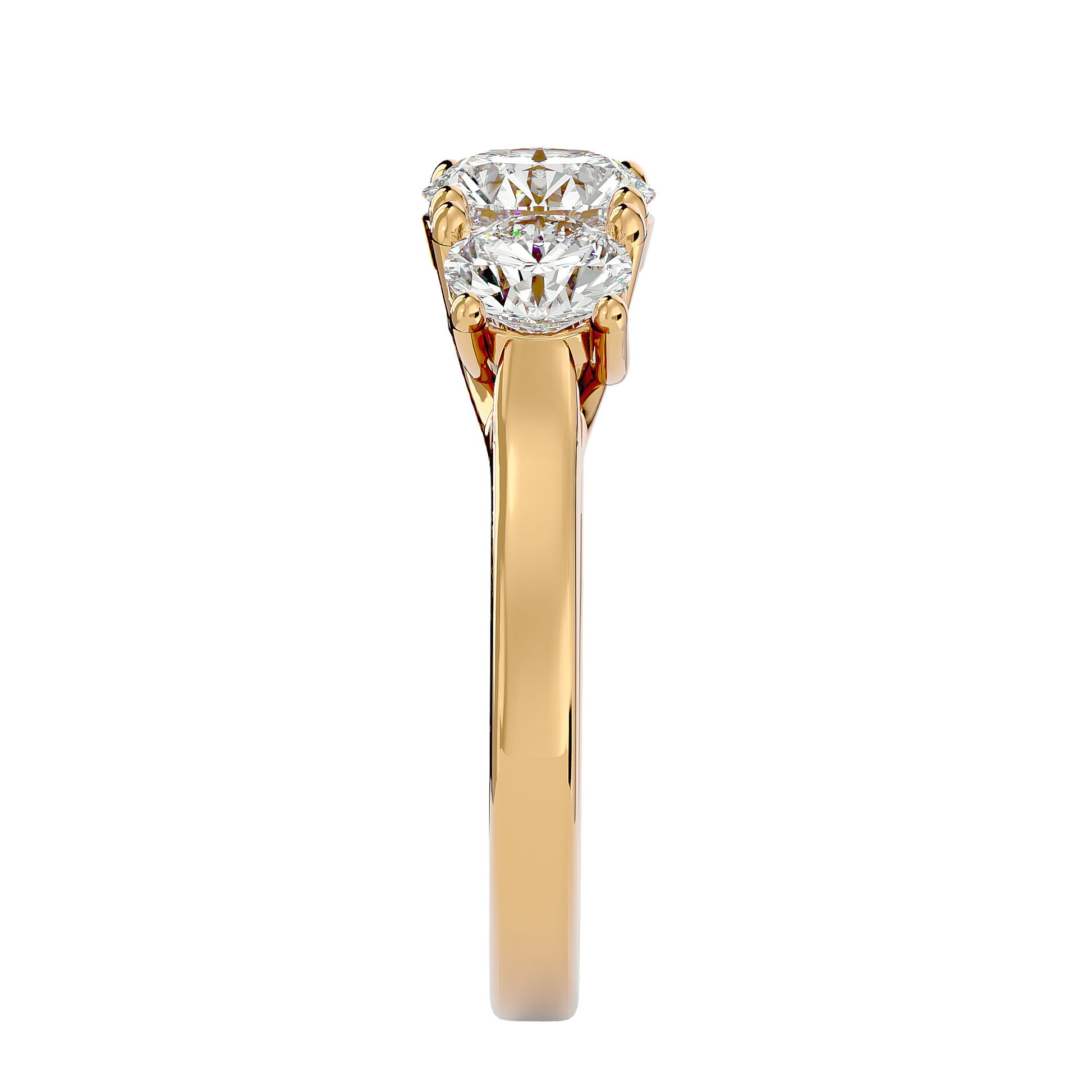 Lab Grown Round Cut Diamond Three Stone Ring In Yellow Gold