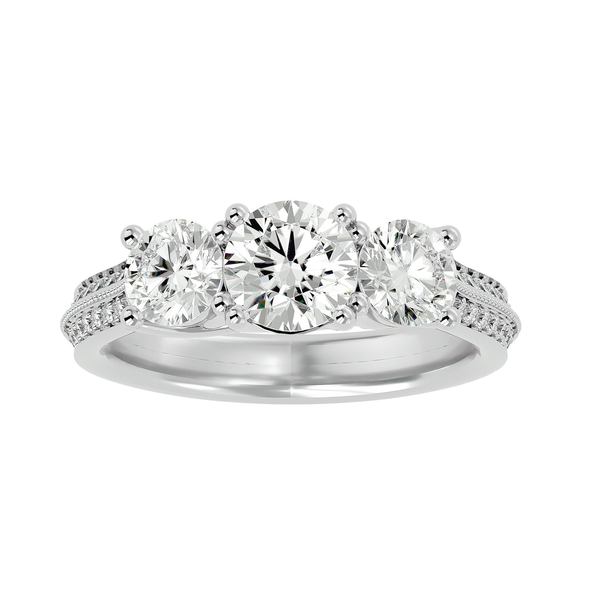 Lab Grown Round Cut Diamond In White Gold Three Stone Ring