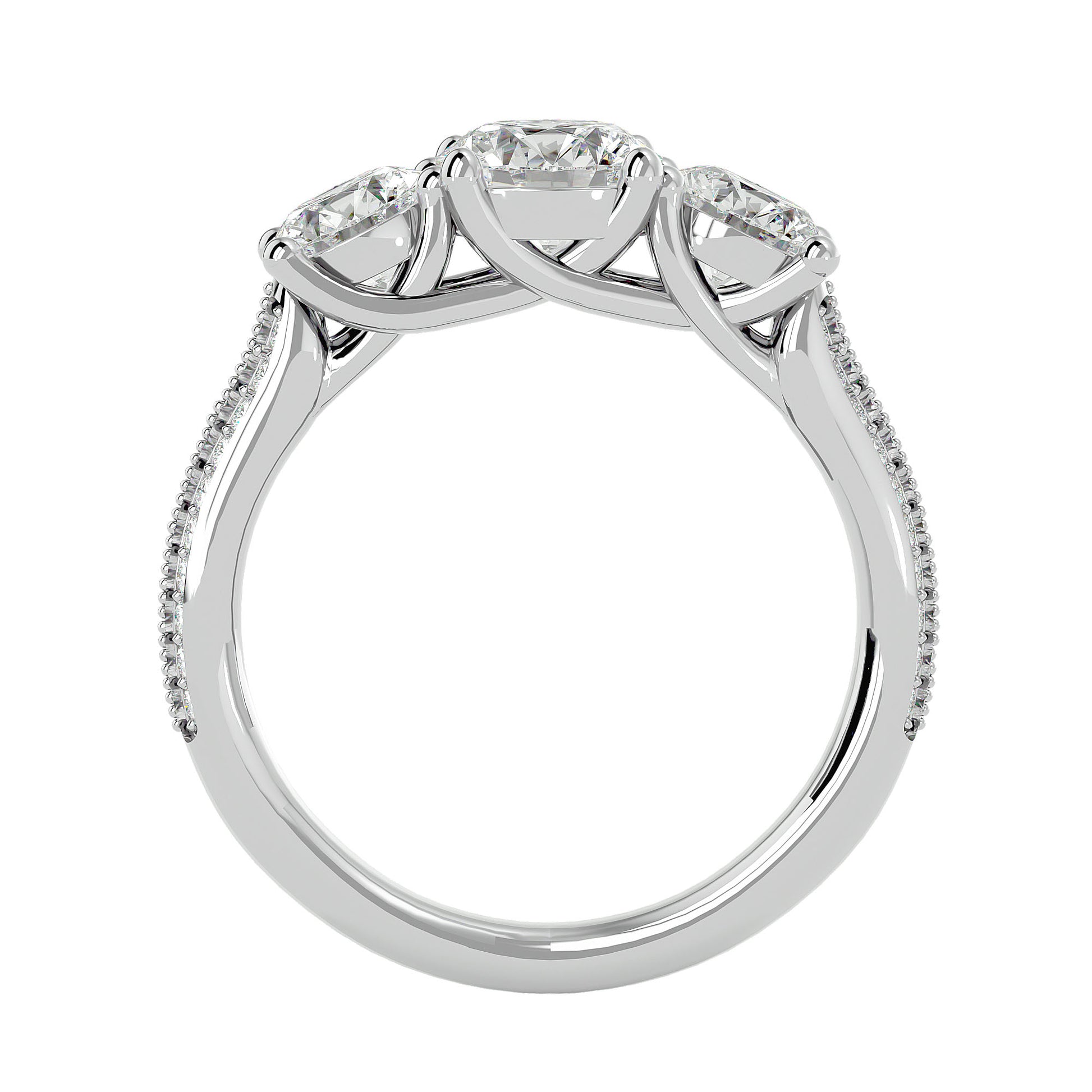 Lab Grown Round Cut Diamond In White Gold Three Stone Ring