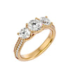 Lab Grown Round Cut Diamond Three Stone Ring In Yellow Gold