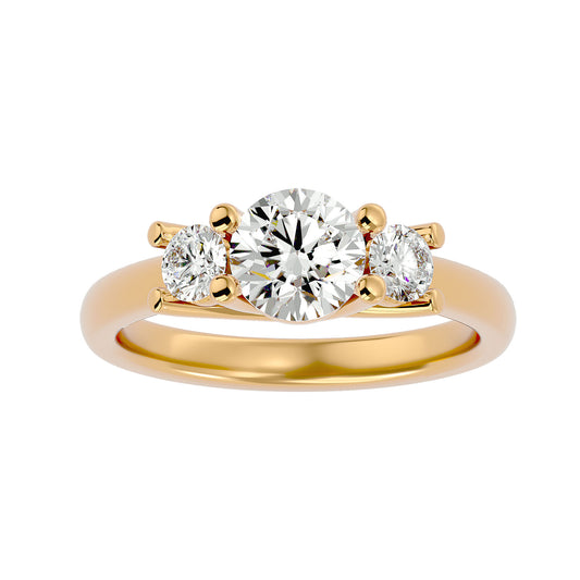 Lab Grown Round Cut Diamond Three Stone Ring In Yellow Gold