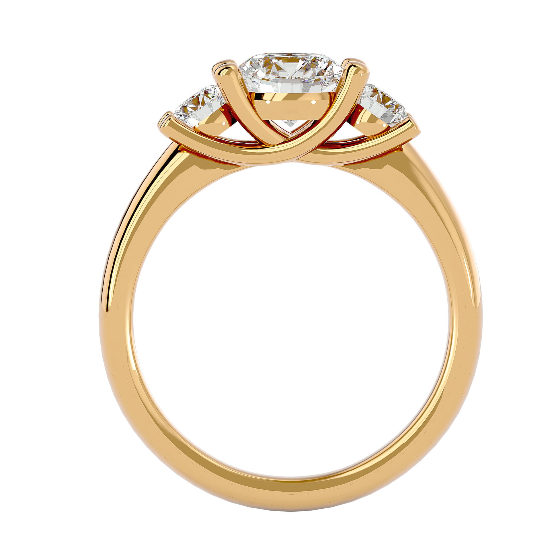 Lab Grown Round Cut Diamond Three Stone Ring In Yellow Gold