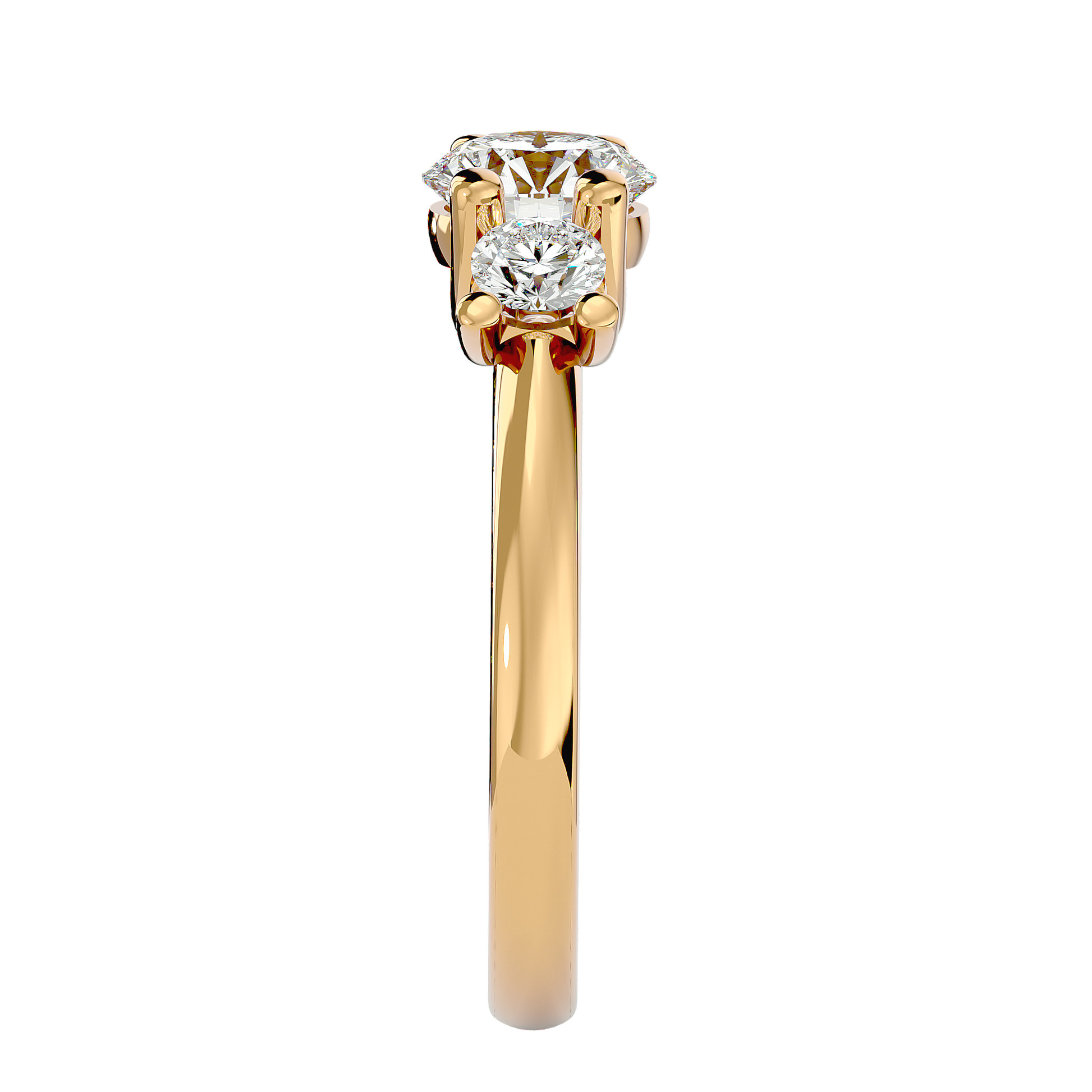 Lab Grown Round Cut Diamond Three Stone Ring In Yellow Gold