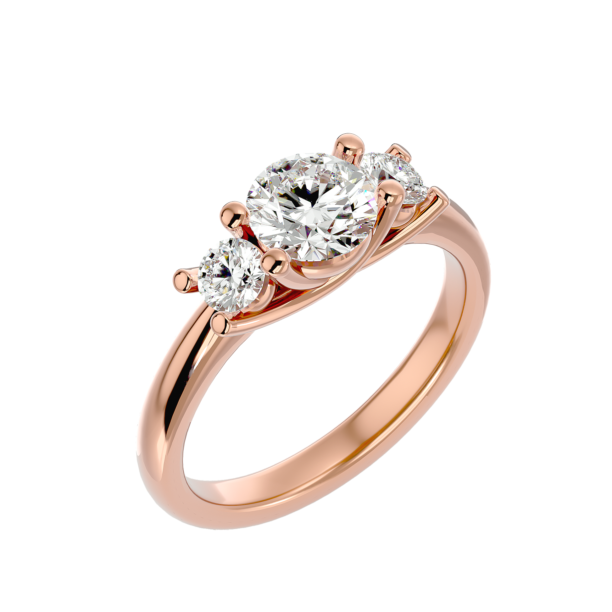 Lab Grown Round Cut Diamond Three Stone Ring In Rose Gold