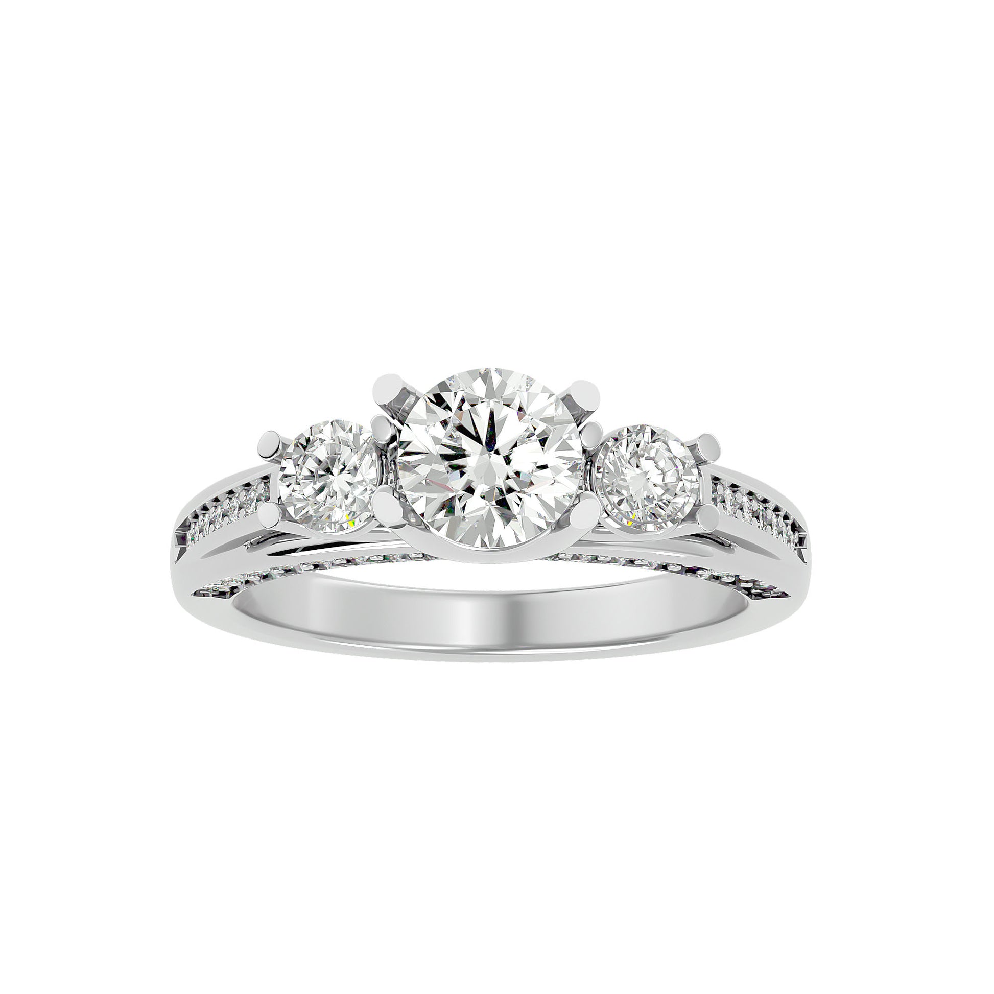 Lab Grown Round Cut Diamond In White Gold Three Stone Ring