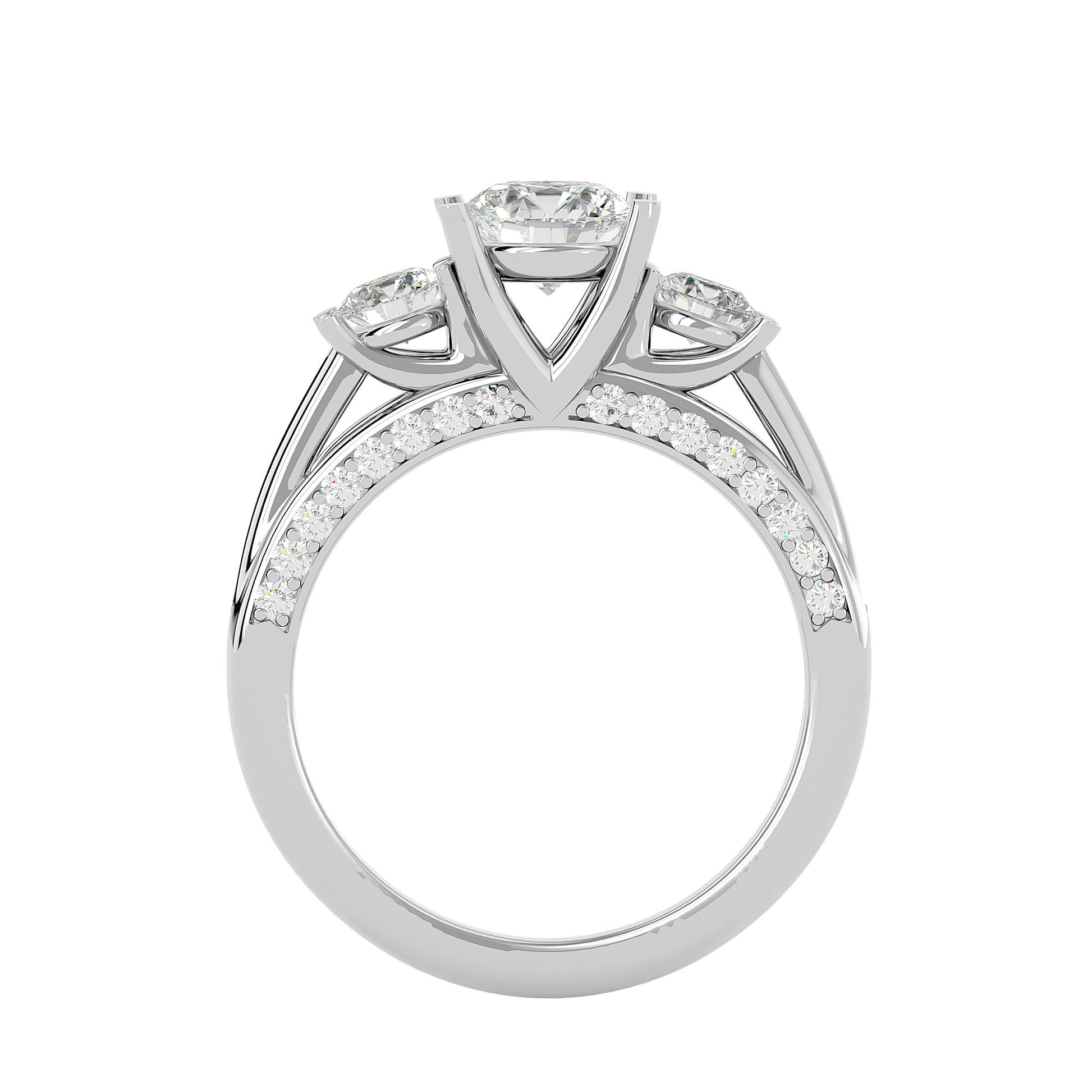 Lab Grown Round Cut Diamond In White Gold Three Stone Ring