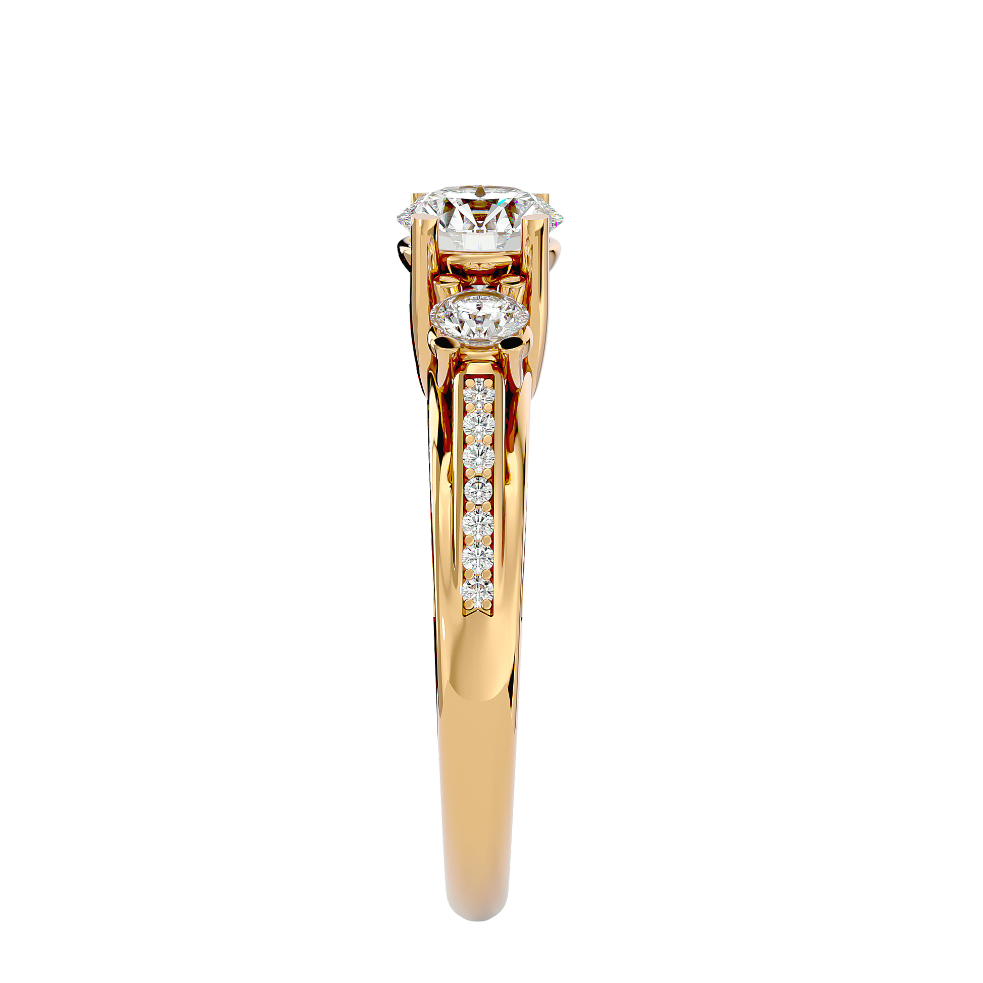 Lab Grown Round Cut Diamond Three Stone Ring In Yellow Gold