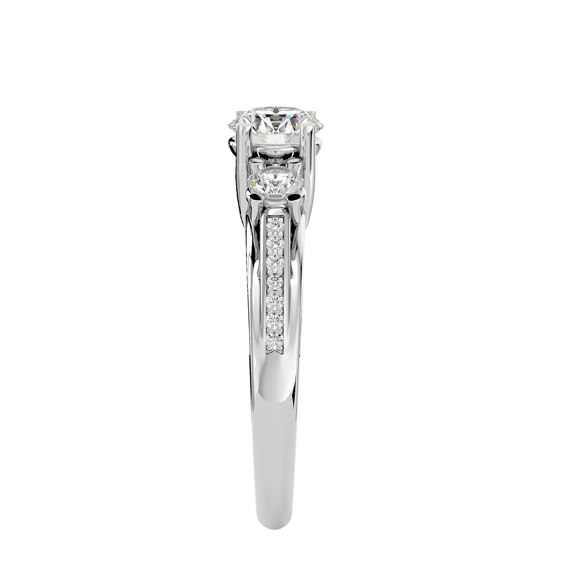 Lab Grown Round Cut Diamond In White Gold Three Stone Ring