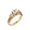 Lab Grown Round Cut Diamond Three Stone Ring In Yellow Gold