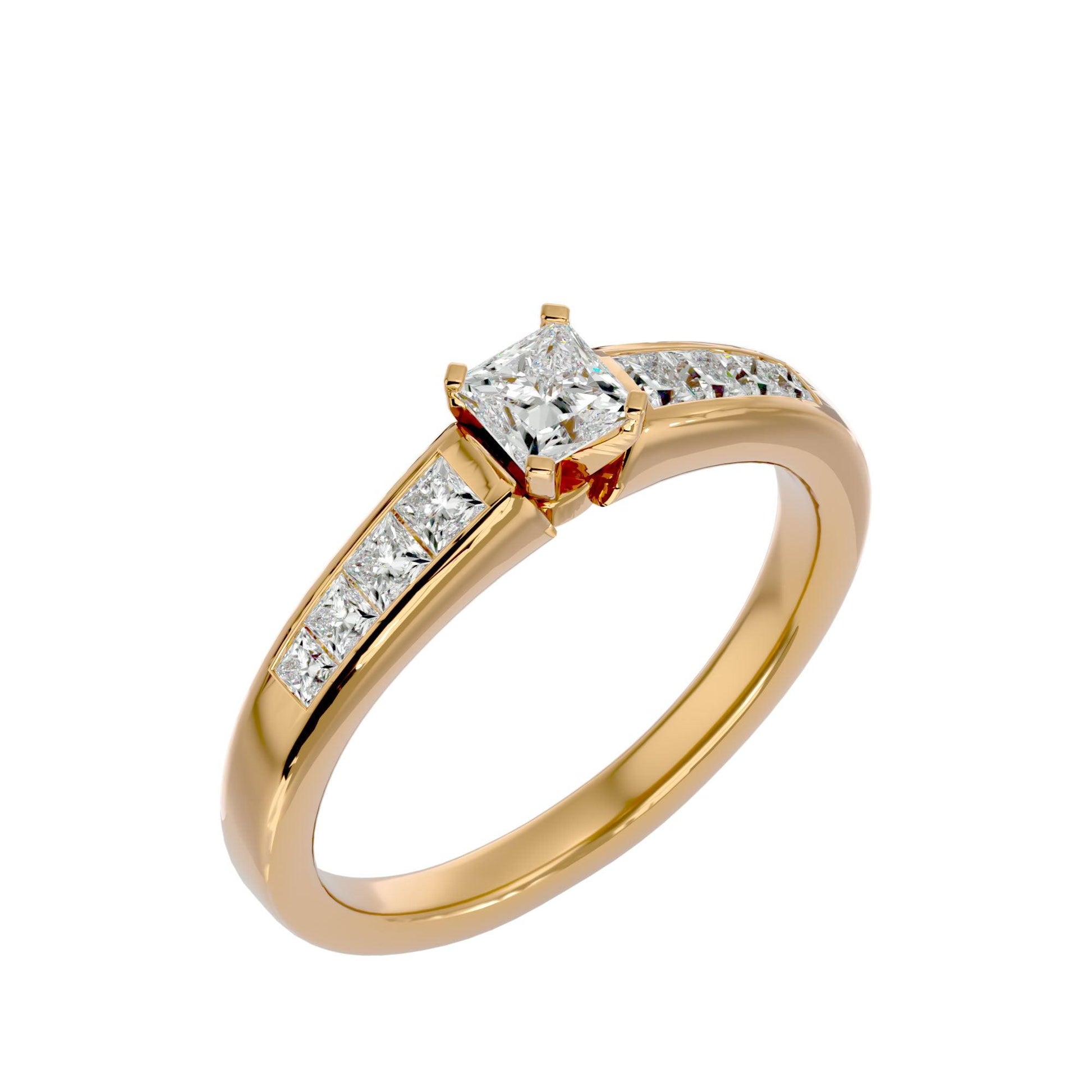 Lab Grown Princess Cut Diamond Solitaire Ring In Yellow Gold