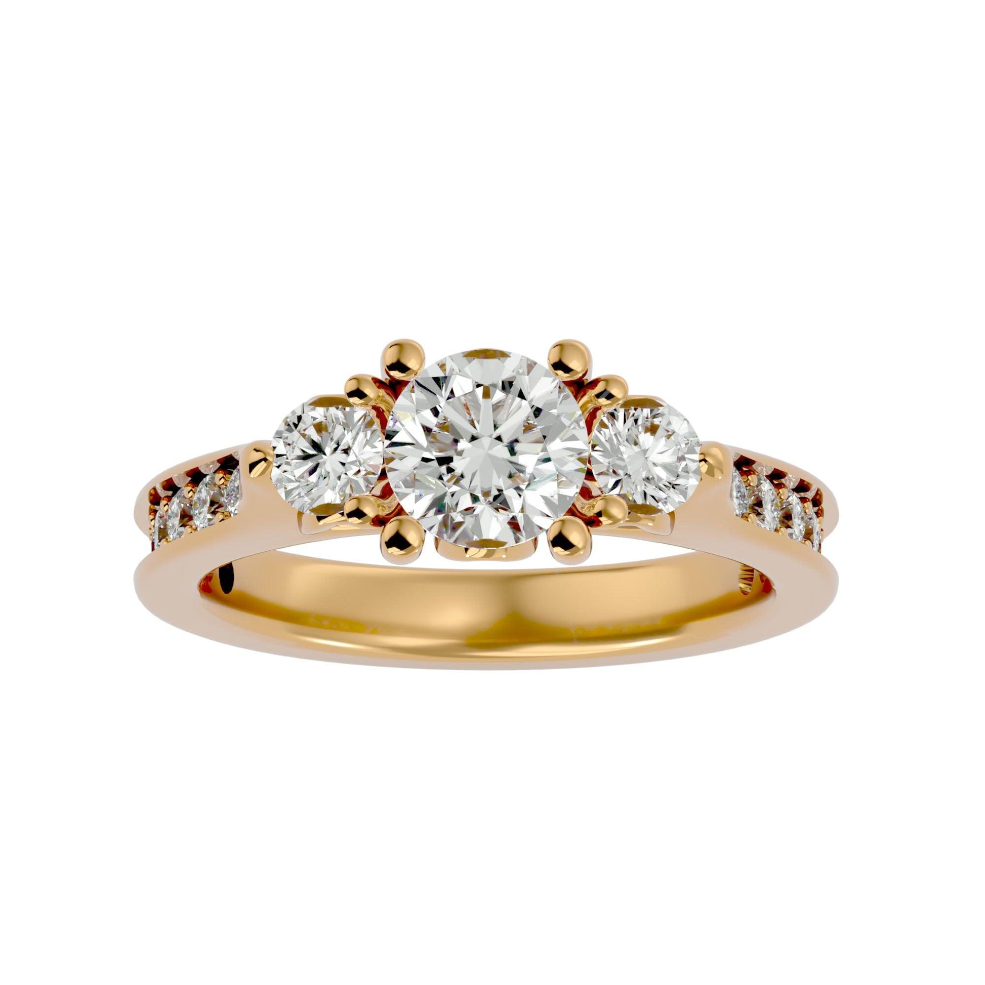 Lab Grown Triple Diamond Ring In Yellow Gold