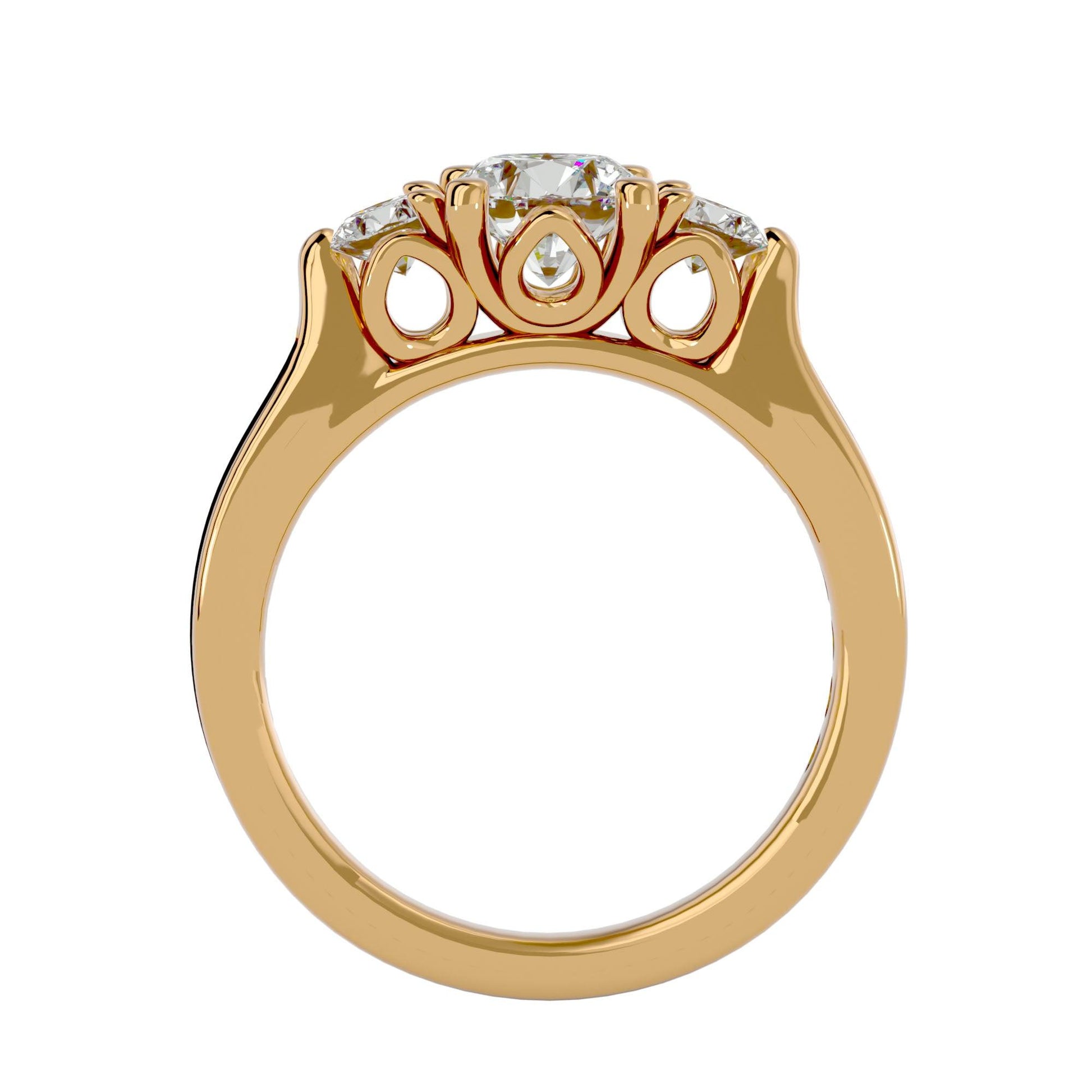 Lab Grown Triple Diamond Ring In Yellow Gold