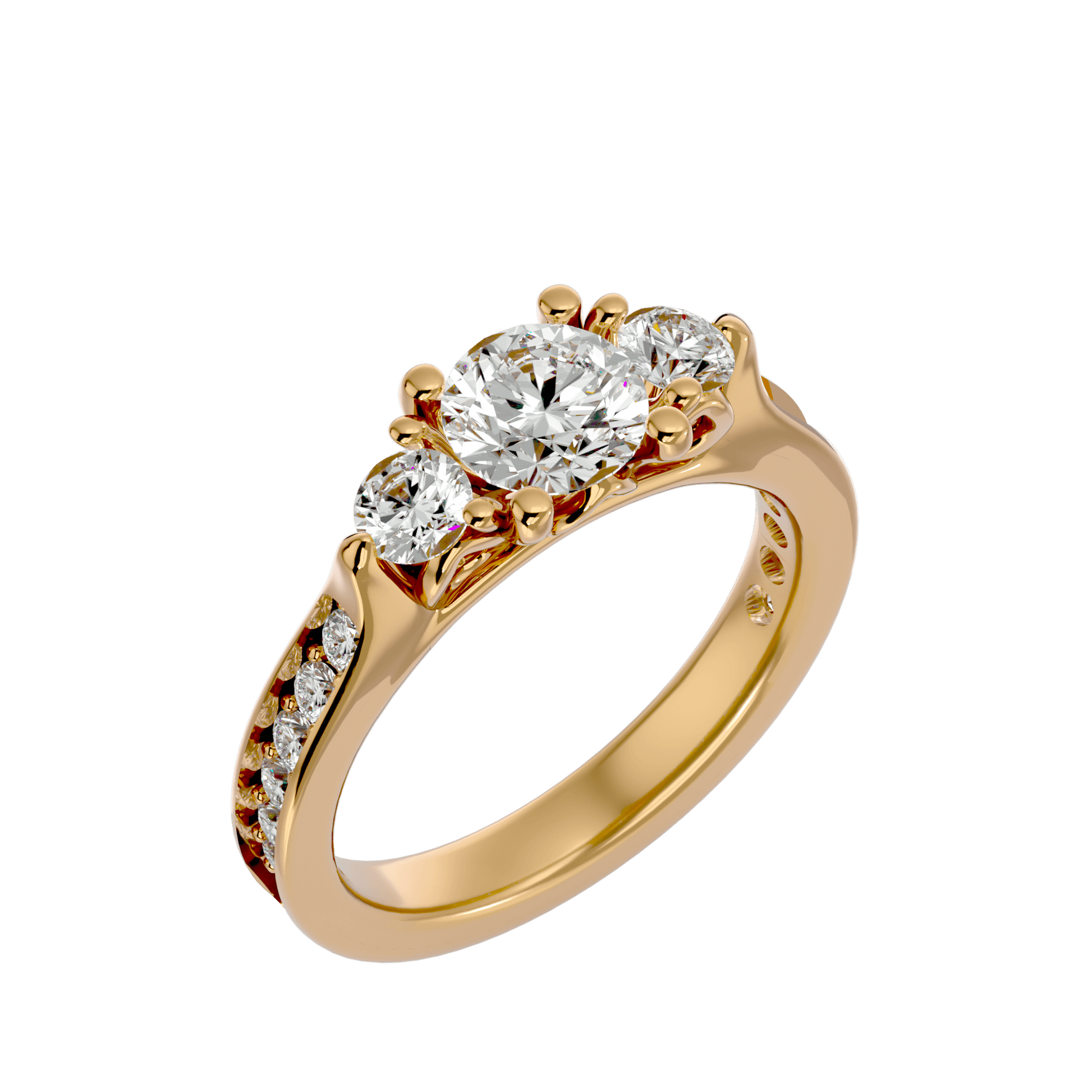 Lab Grown Triple Diamond Ring In Yellow Gold