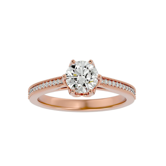 Lab Grown Round Diamond Solitaire Ring In Rose Gold.