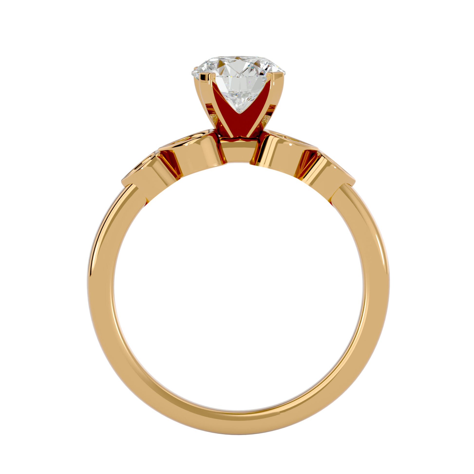 Lab Grown Round Cut Diamond Three Stone Ring In Yellow Gold