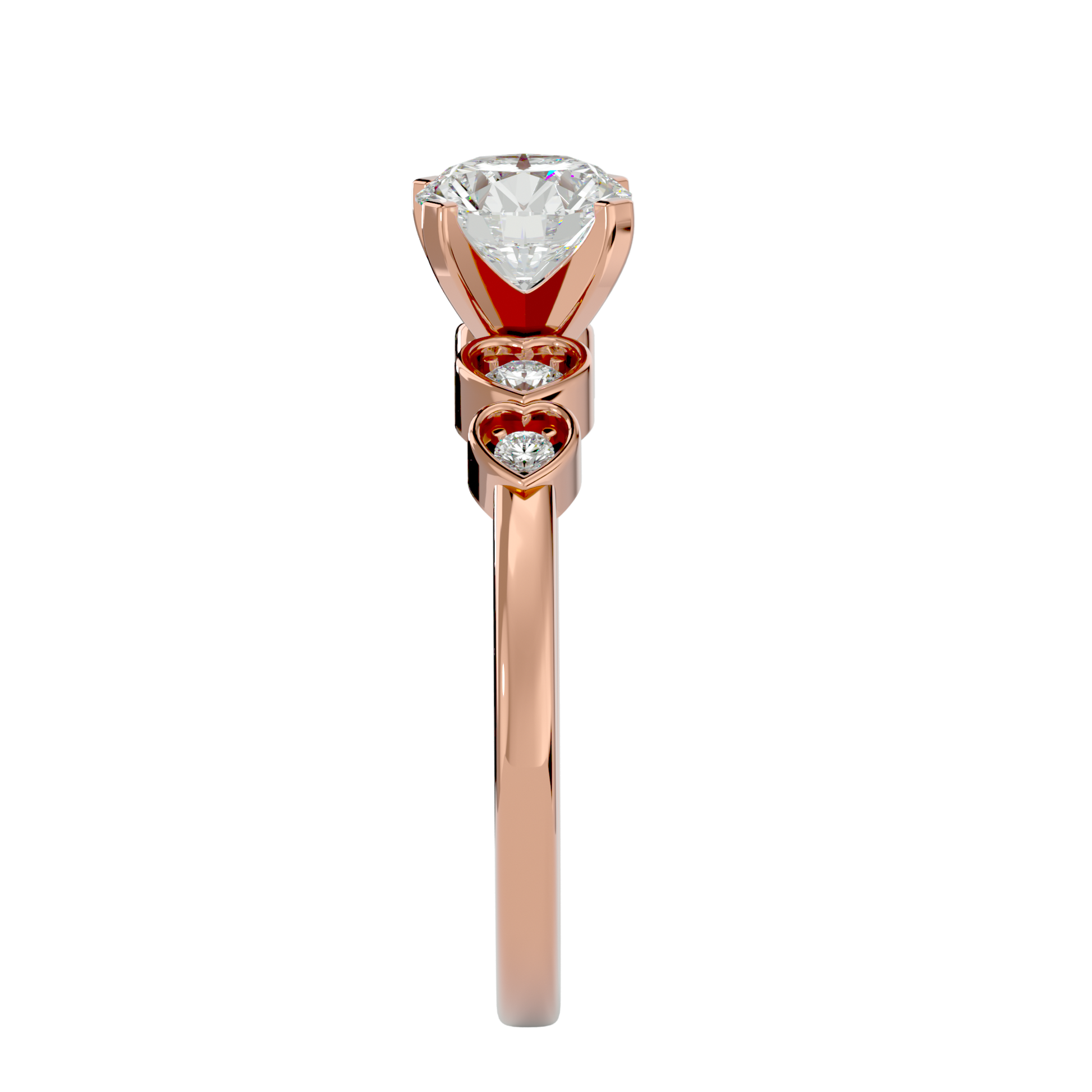 Lab Grown Round Cut Diamond Three Stone Ring In Rose Gold