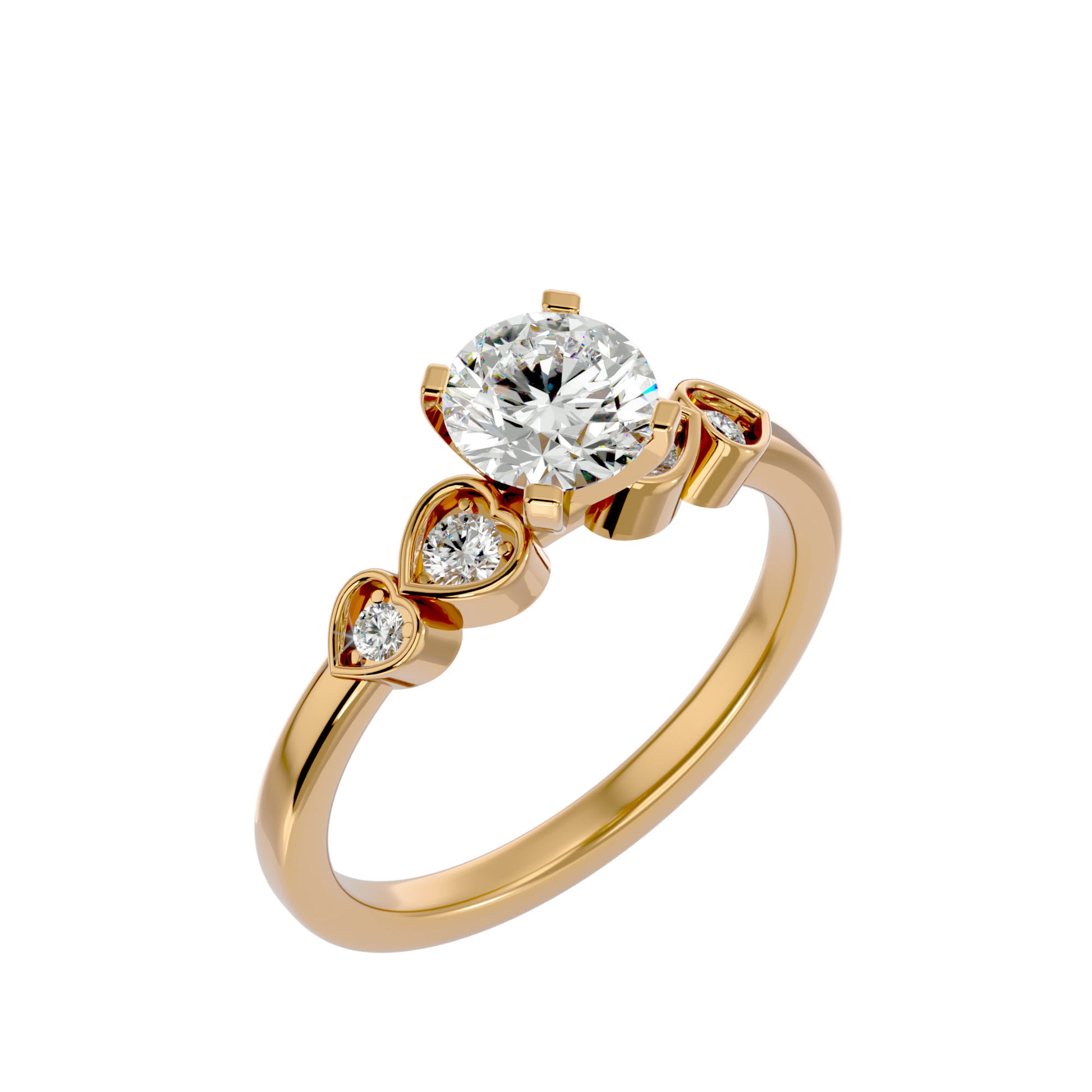 Lab Grown Round Cut Diamond Three Stone Ring In Yellow Gold