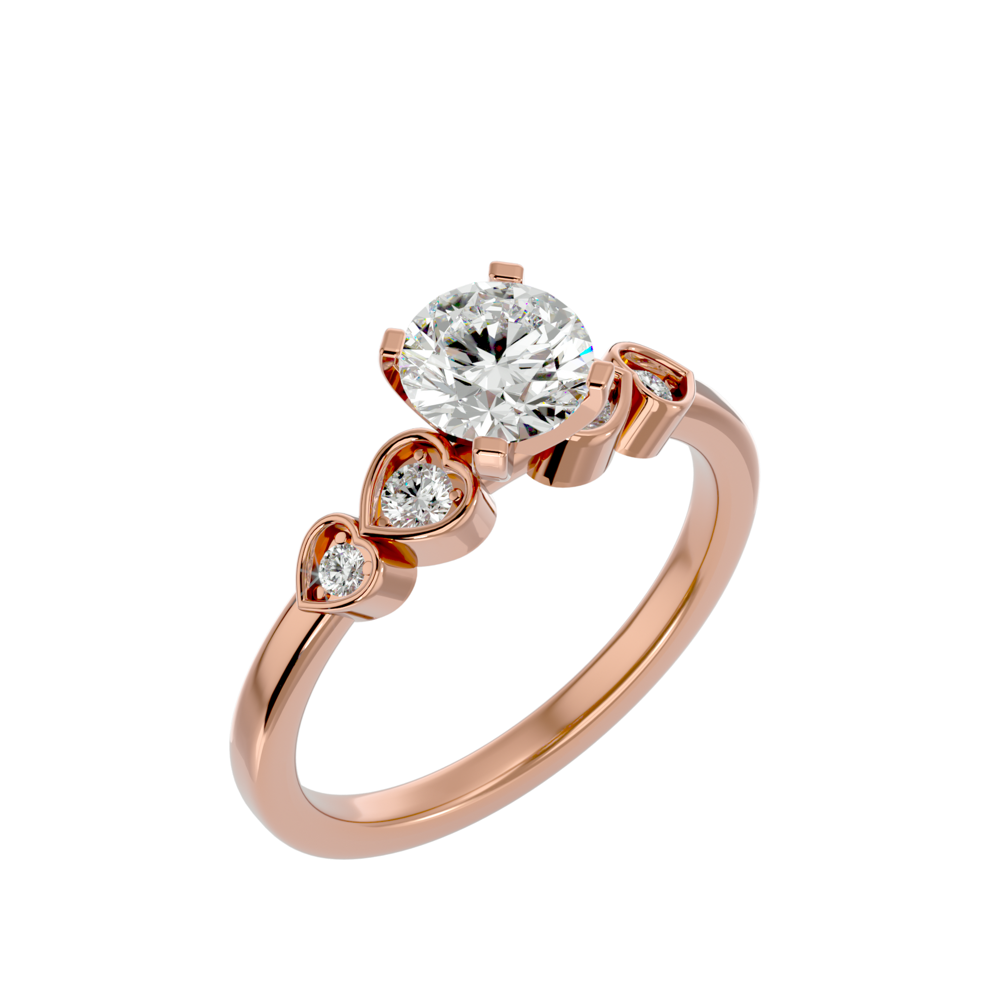 Lab Grown Round Cut Diamond Three Stone Ring In Rose Gold