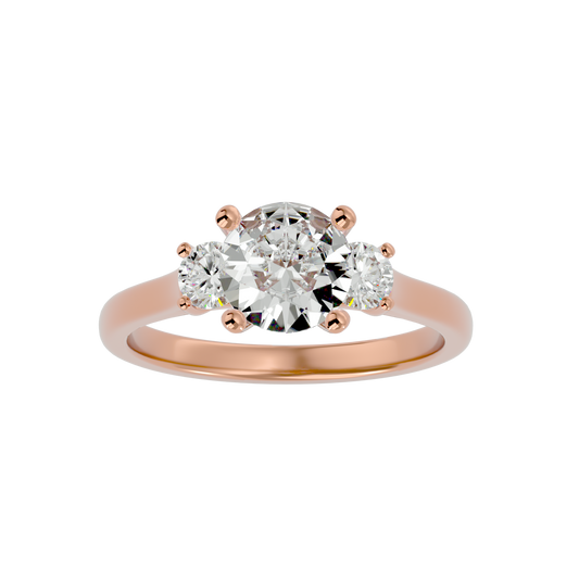 Lab Grown Round Cut Diamond Three Stone Ring In Rose Gold