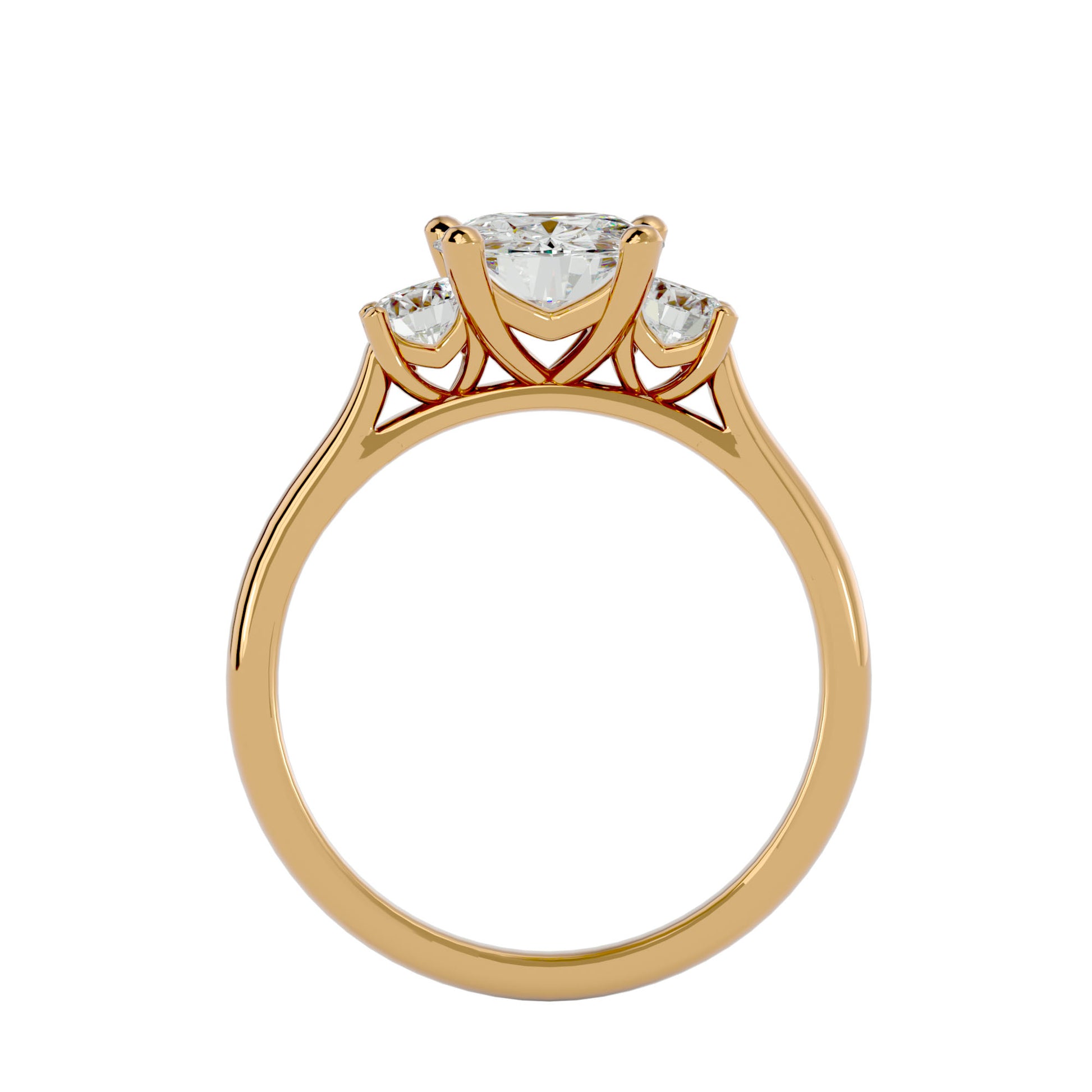 Lab Grown Round Cut Diamond Three Stone Ring In Yellow Gold