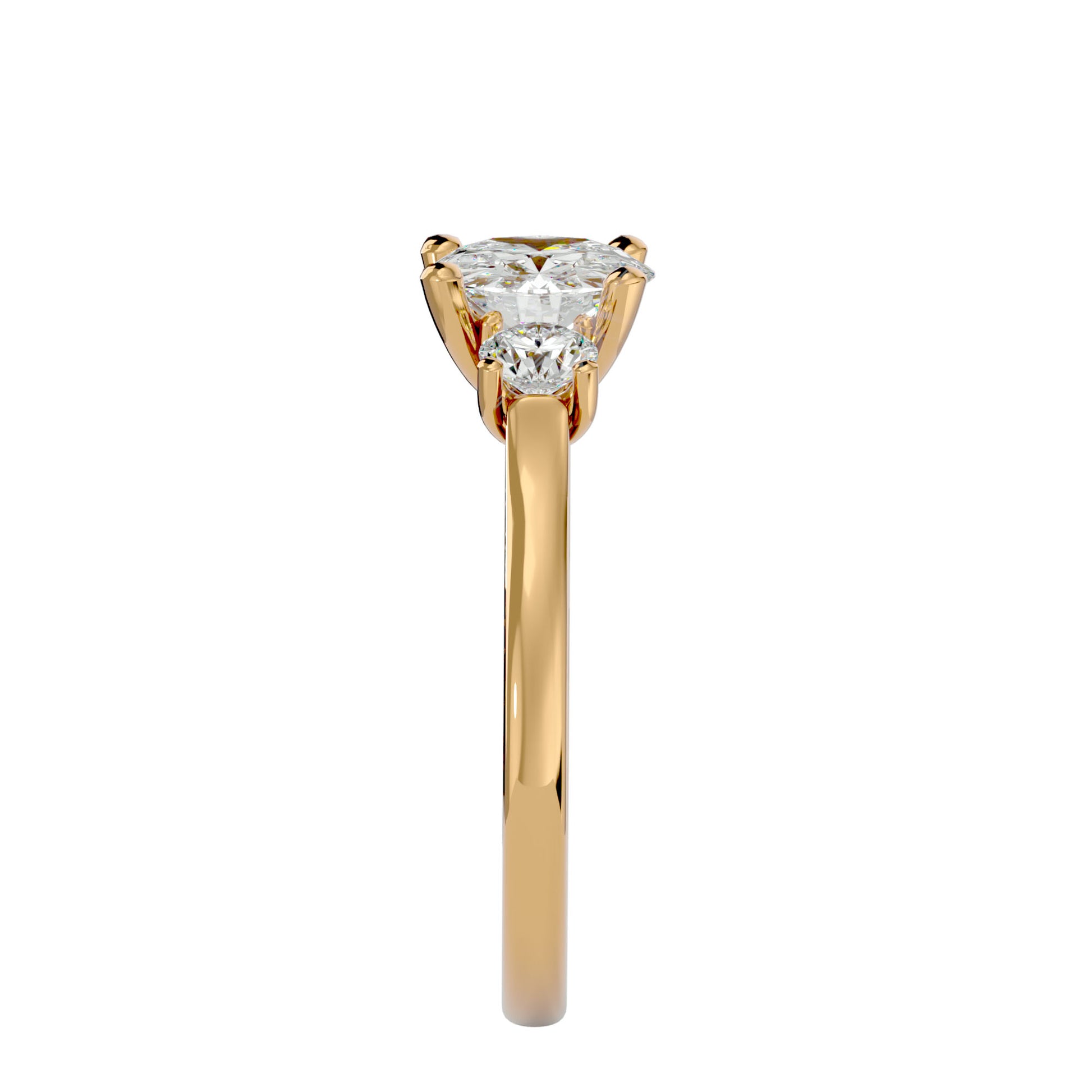 Lab Grown Round Cut Diamond Three Stone Ring In Yellow Gold