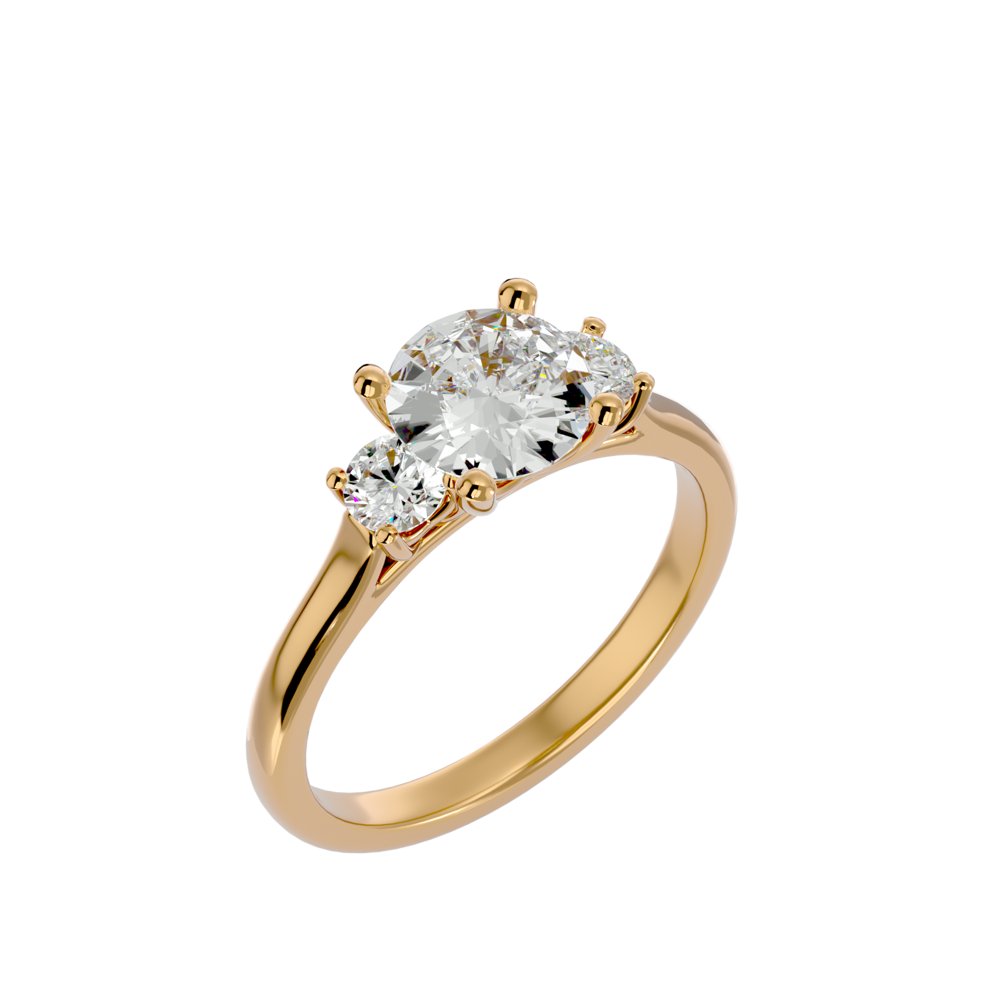 Lab Grown Round Cut Diamond Three Stone Ring In Yellow Gold