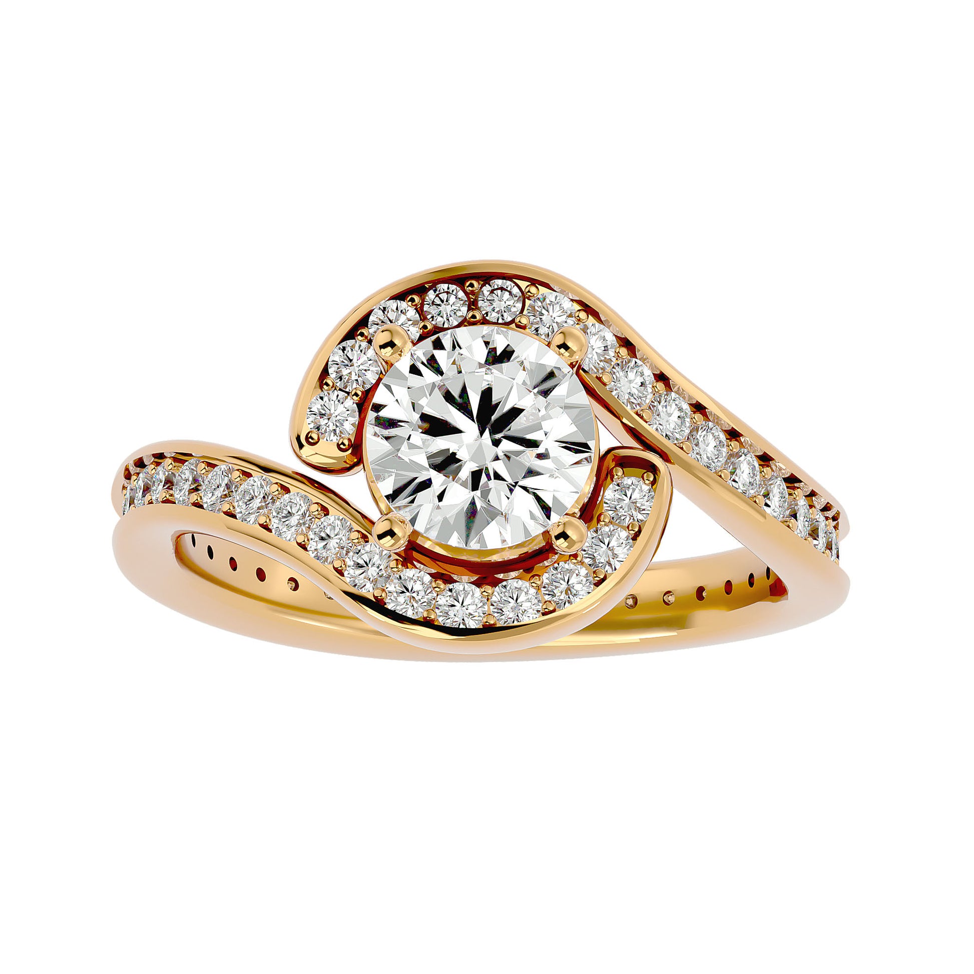 Lab Grown Round Cut Diamond Halo Ring In Yellow Gold