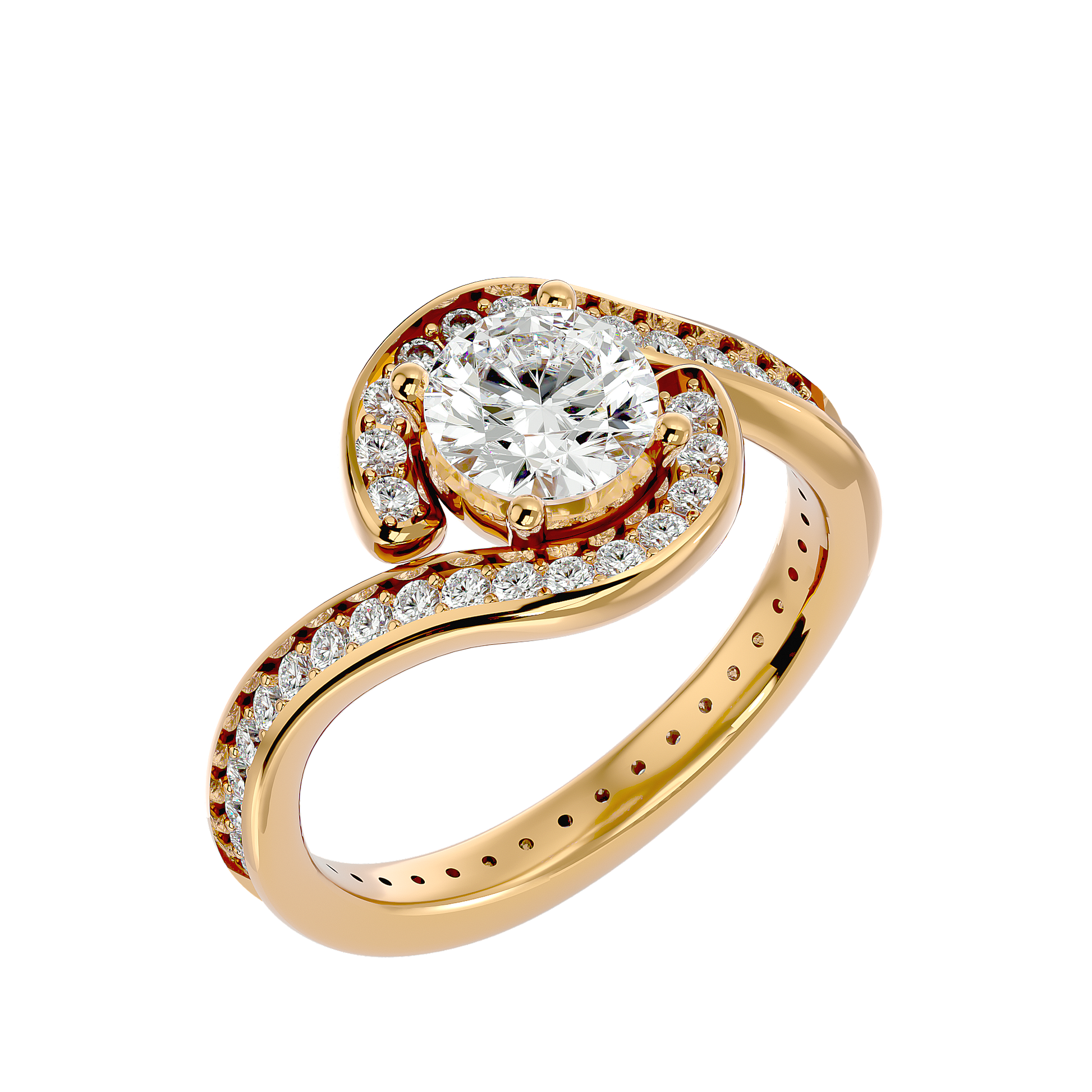 Lab Grown Round Cut Diamond Halo Ring In Yellow Gold