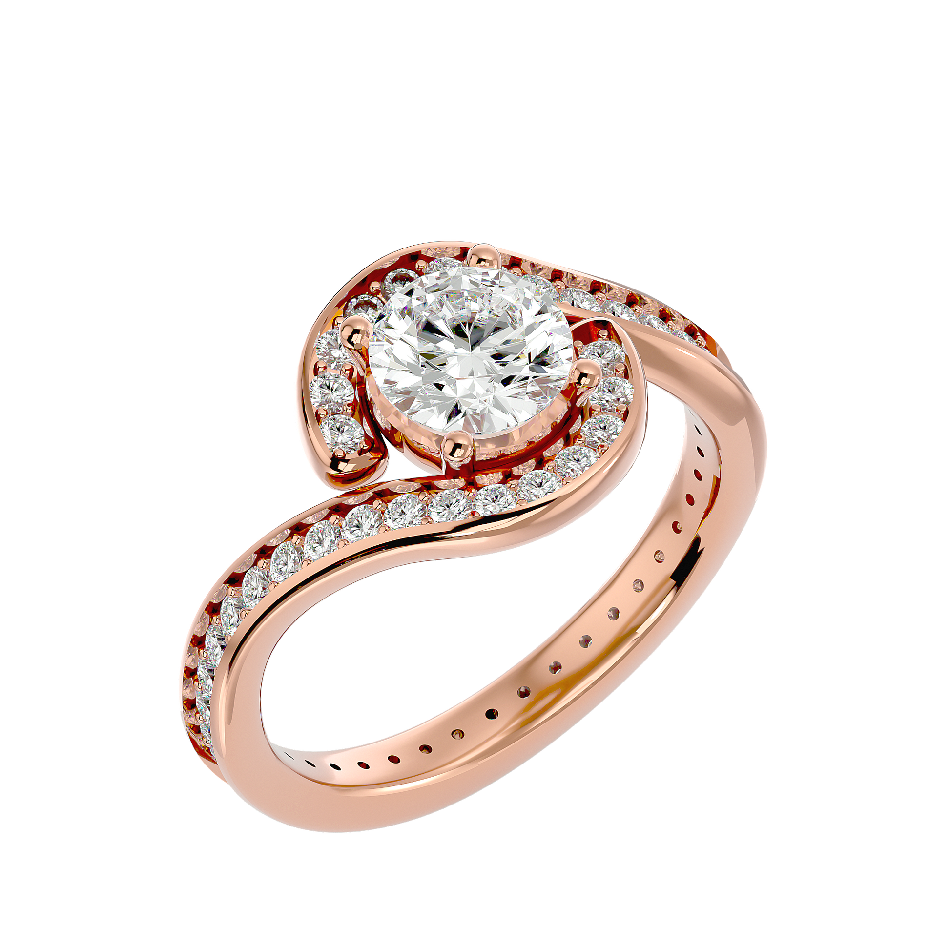 Lab Grown Round Cut Diamond Halo Ring In Rose Gold