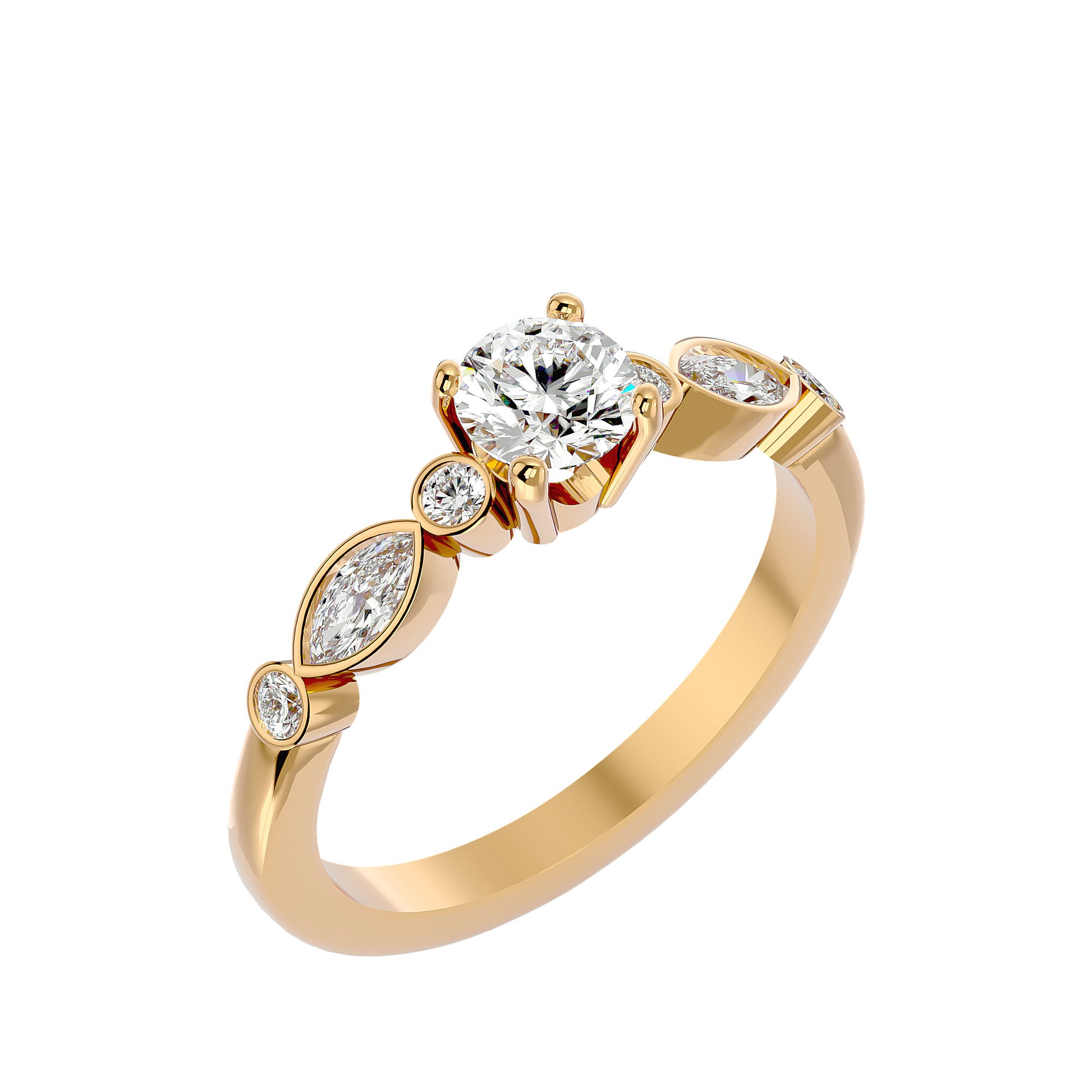 Lab Grown Round Cut Diamond Halo Ring In Yellow Gold