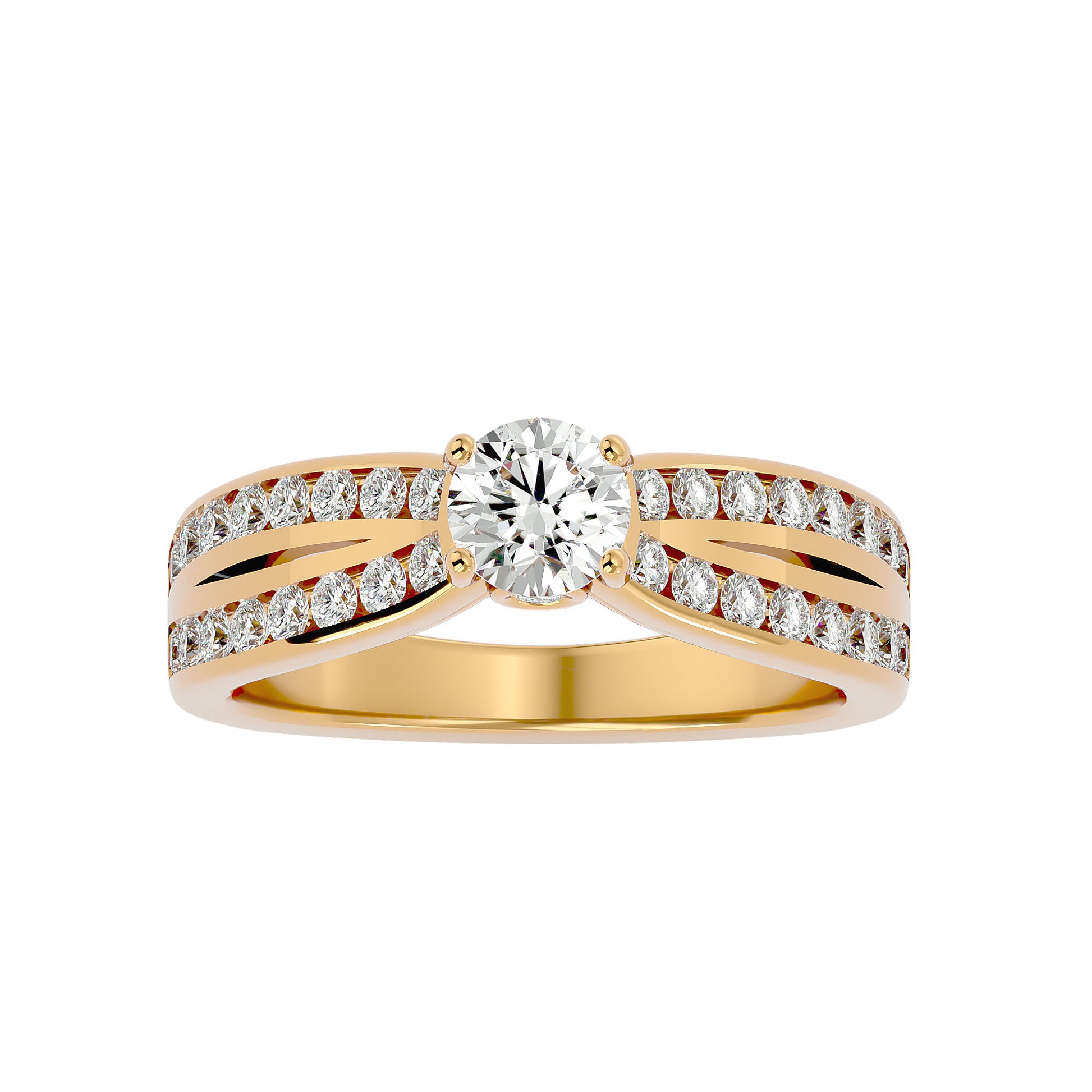 Lab Grown Round Cut Diamond Halo Ring In Yellow Gold