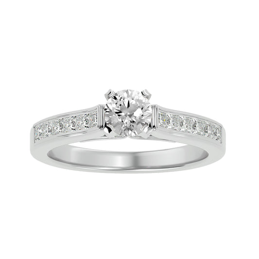 Lab Grown Round Cut Diamond In White Gold Solitaire Ring