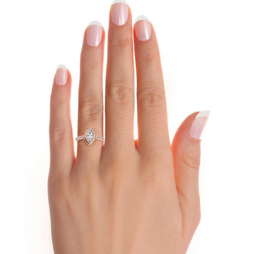 Adorned Lab Grown Marquise Cut Diamond Halo Ring In Rose Gold