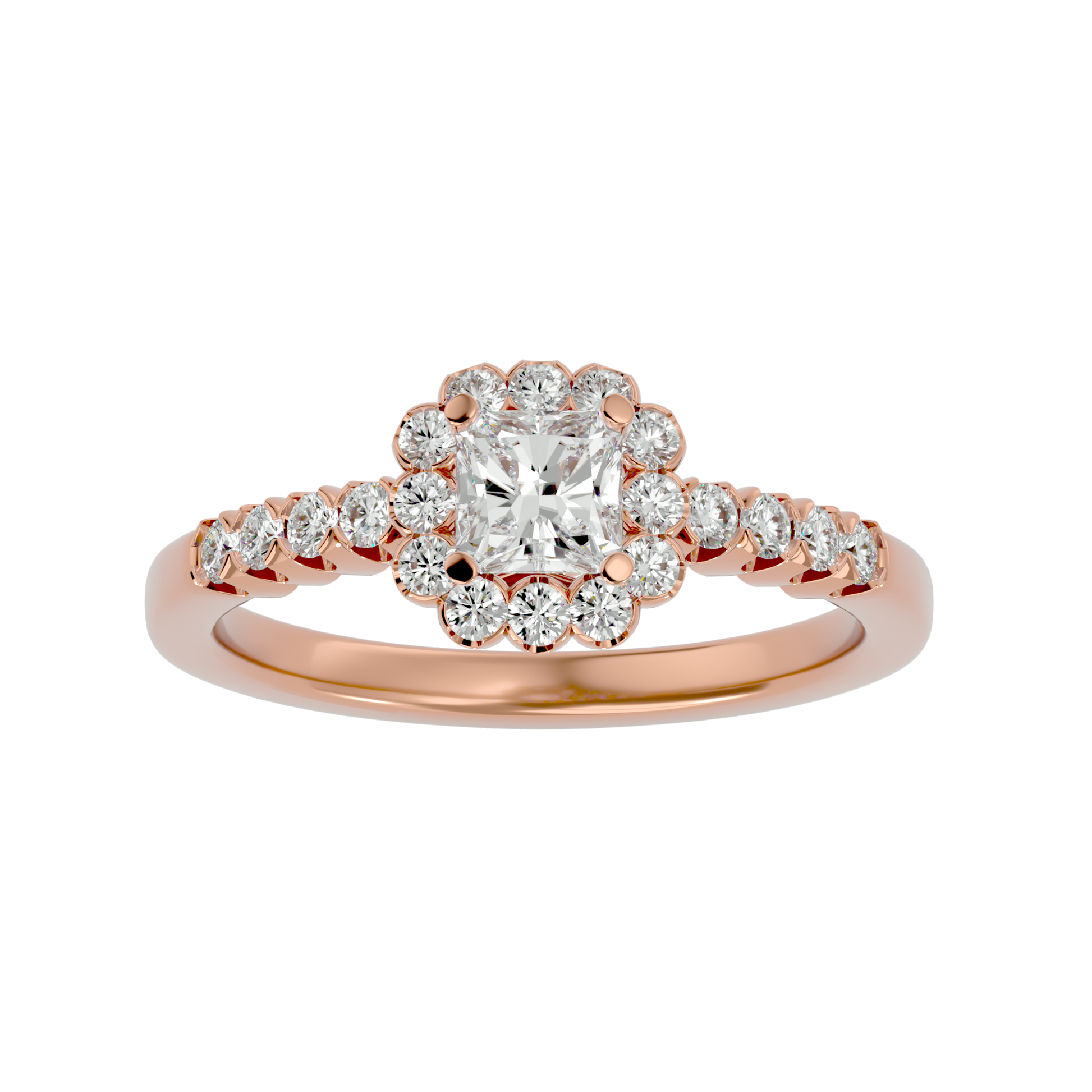 Lab Grown Emerald Cut Diamond Halo Ring In Rose Gold