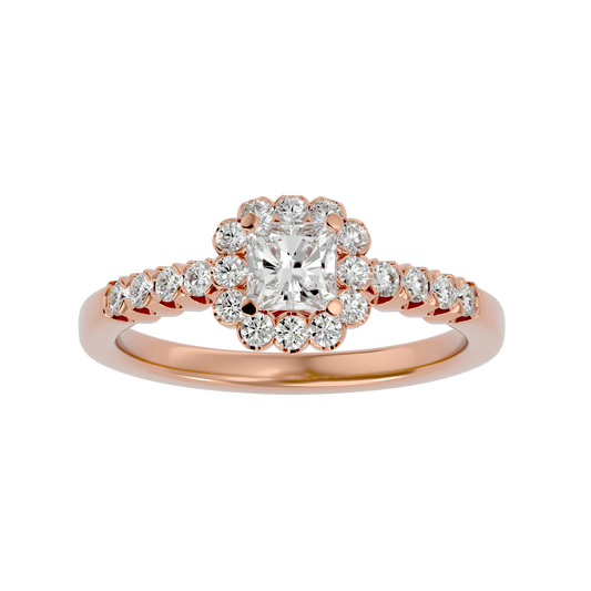 Lab Grown Emerald Cut Diamond Halo Ring In Rose Gold