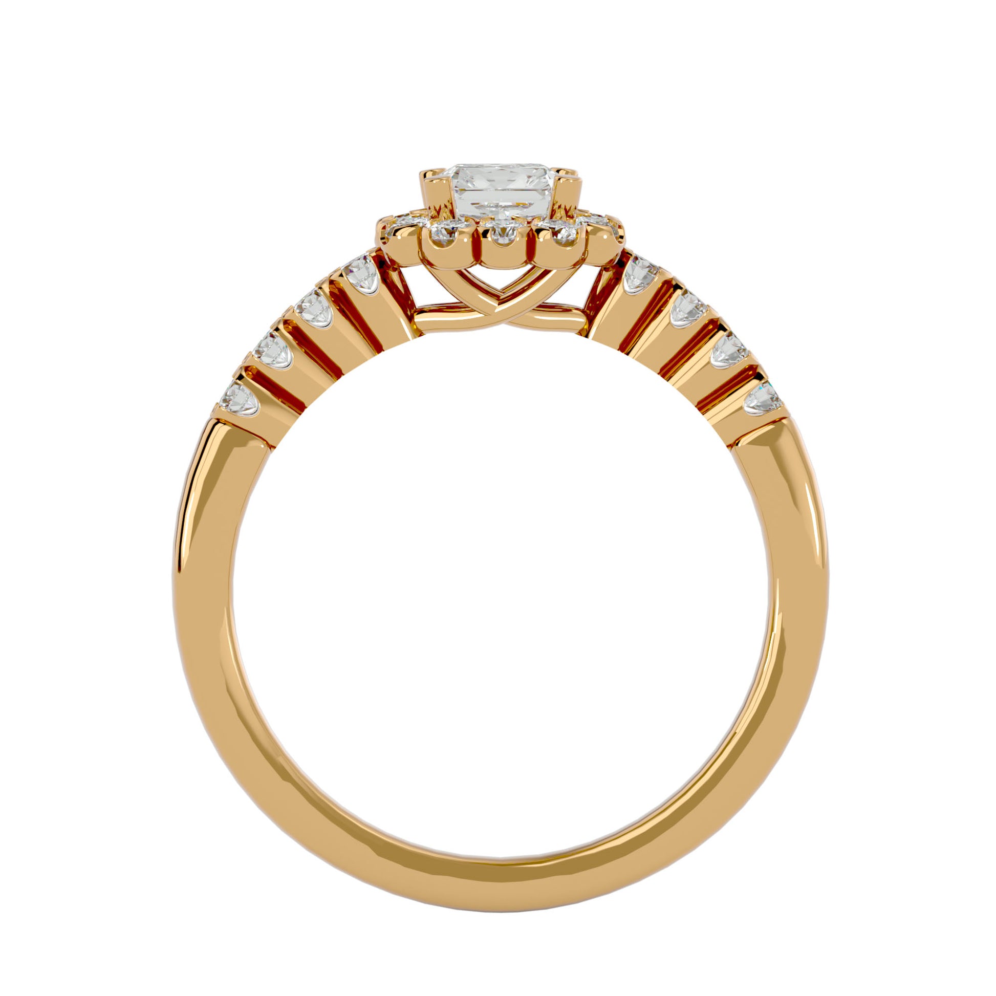 Lab Grown Emerald Cut Diamond Halo Ring In Yellow Gold