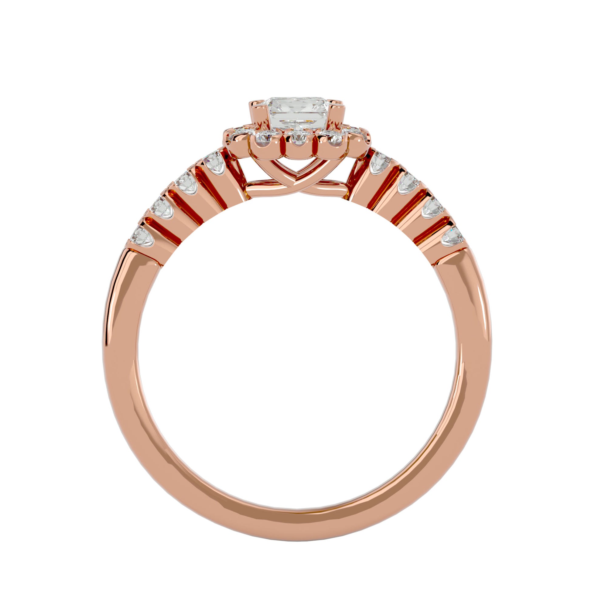 Lab Grown Emerald Cut Diamond Halo Ring In Rose Gold