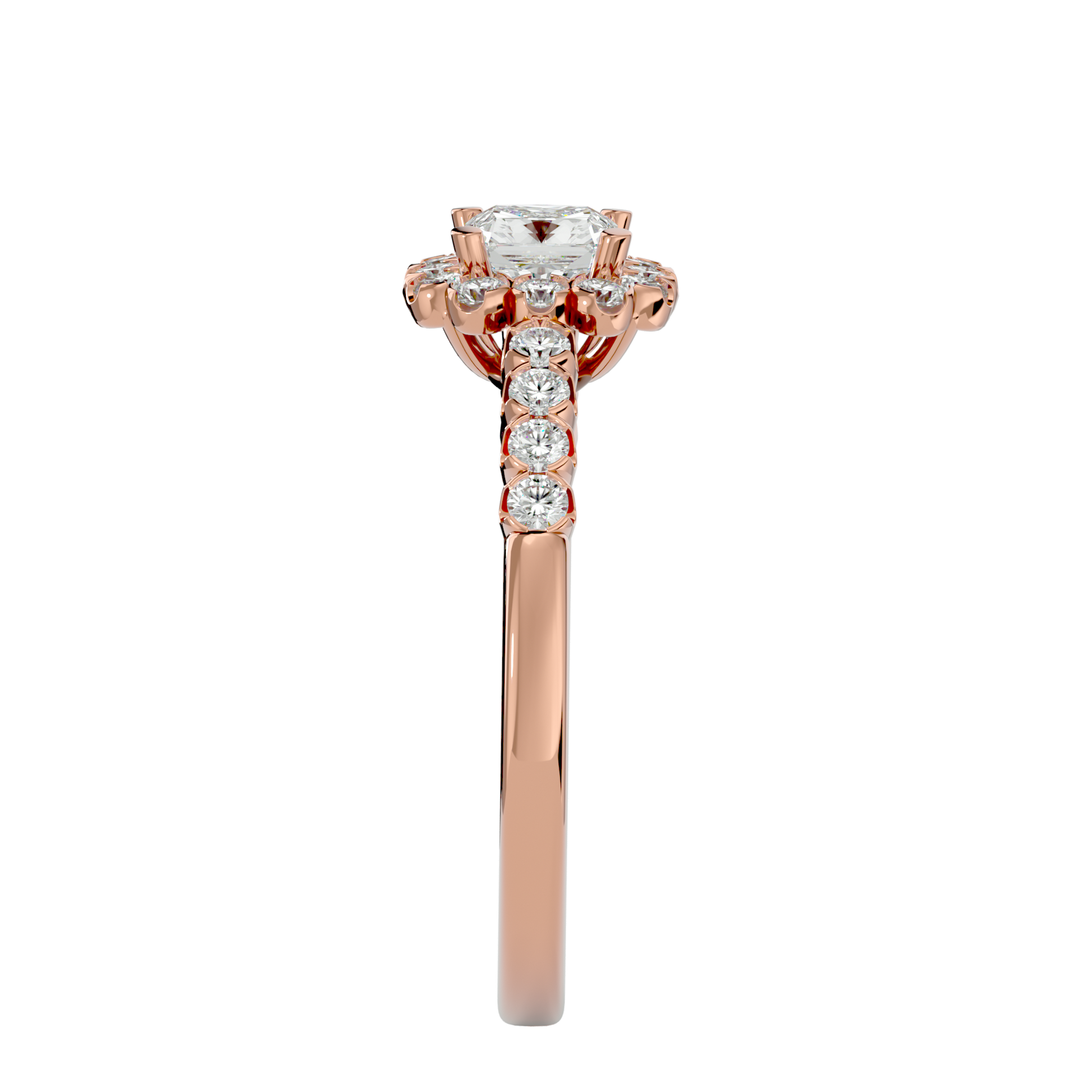 Lab Grown Emerald Cut Diamond Halo Ring In Rose Gold