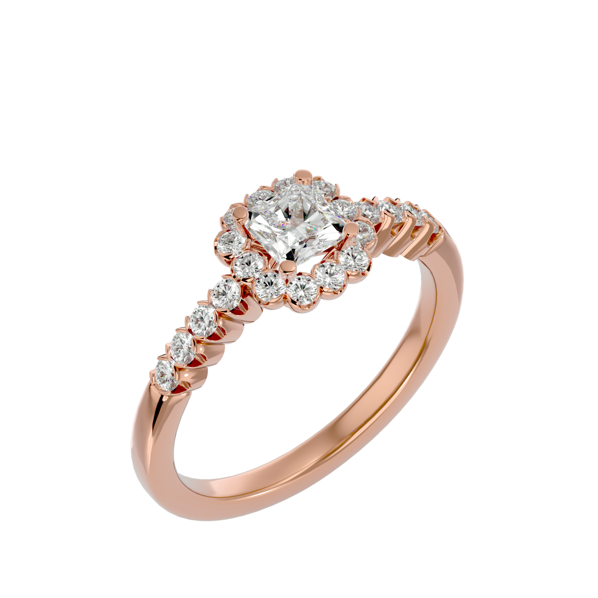 Lab Grown Emerald Cut Diamond Halo Ring In Rose Gold