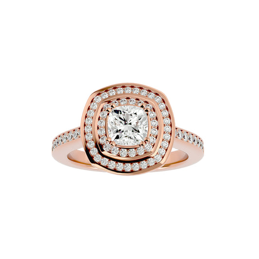 Lab Grown Cushion Cut Diamond Halo Ring In Rose Gold