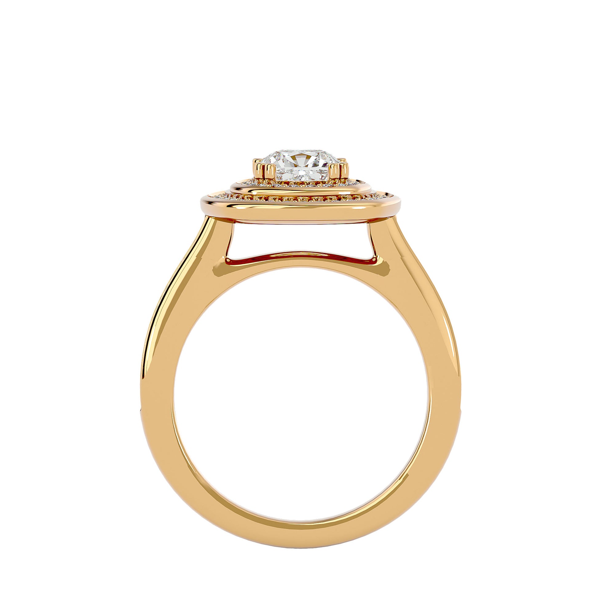 Lab Grown Cushion Cut Diamond Halo Ring In Yellow Gold