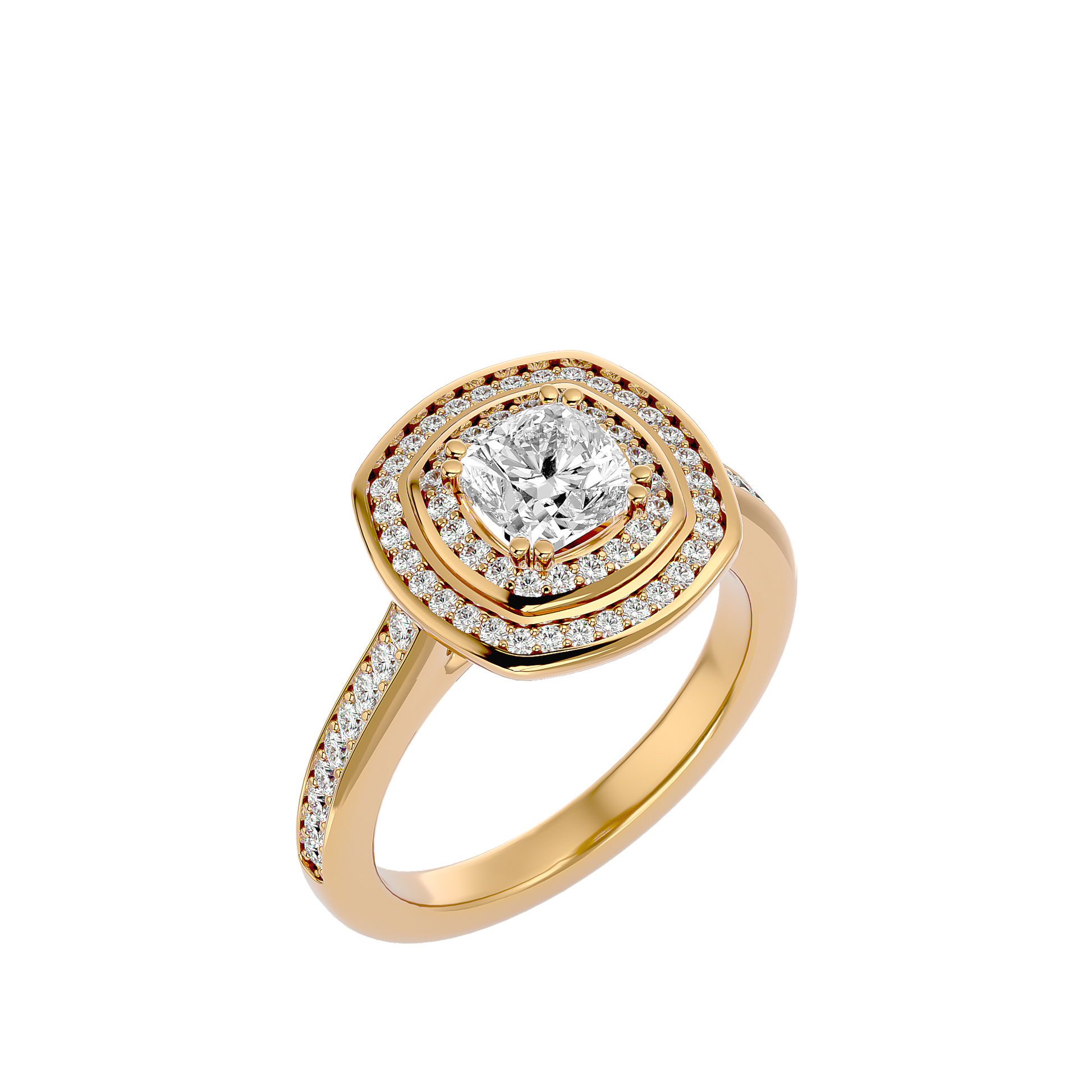 Lab Grown Cushion Cut Diamond Halo Ring In Yellow Gold