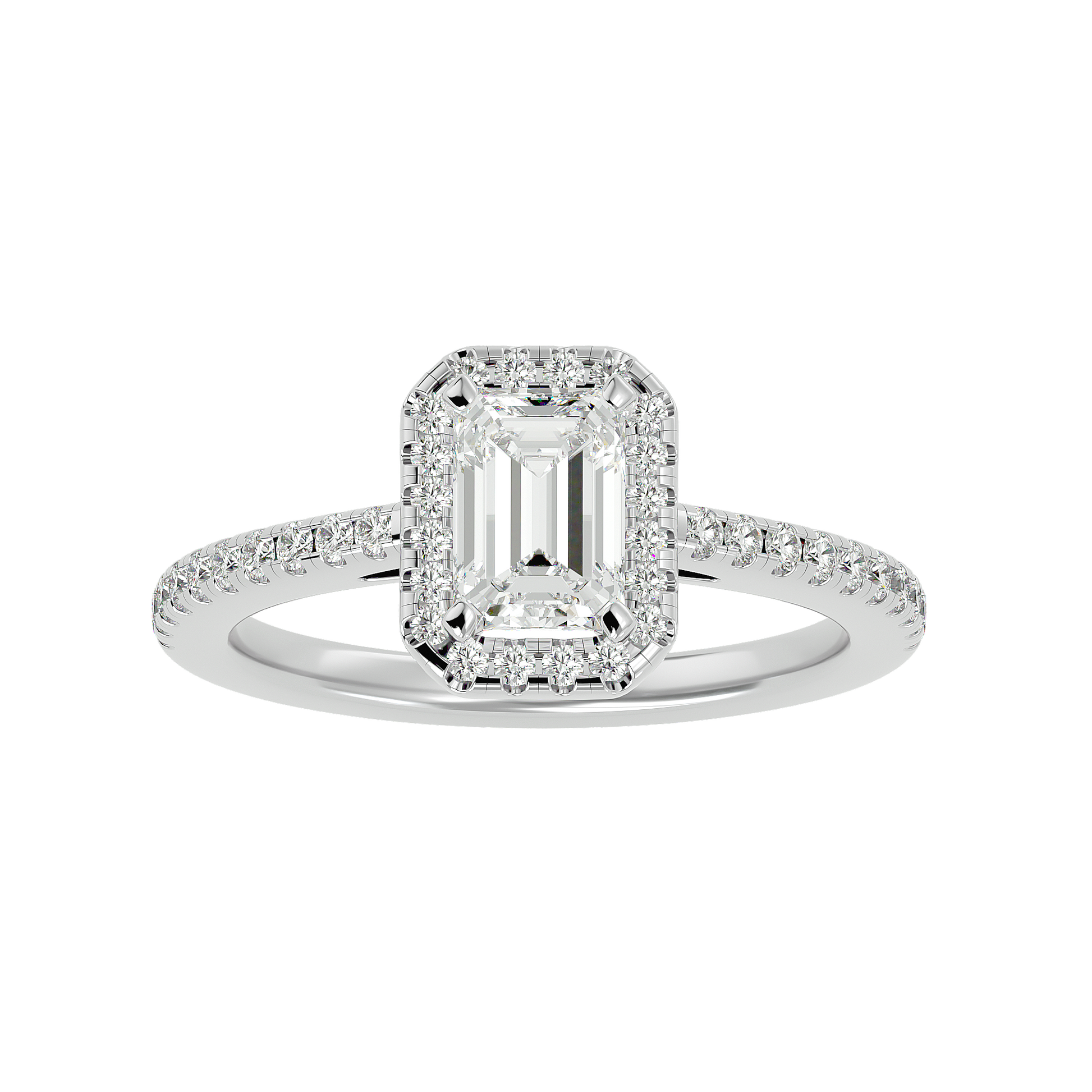 Lab Grown Emerald Cut Diamond Halo Ring In Platinum