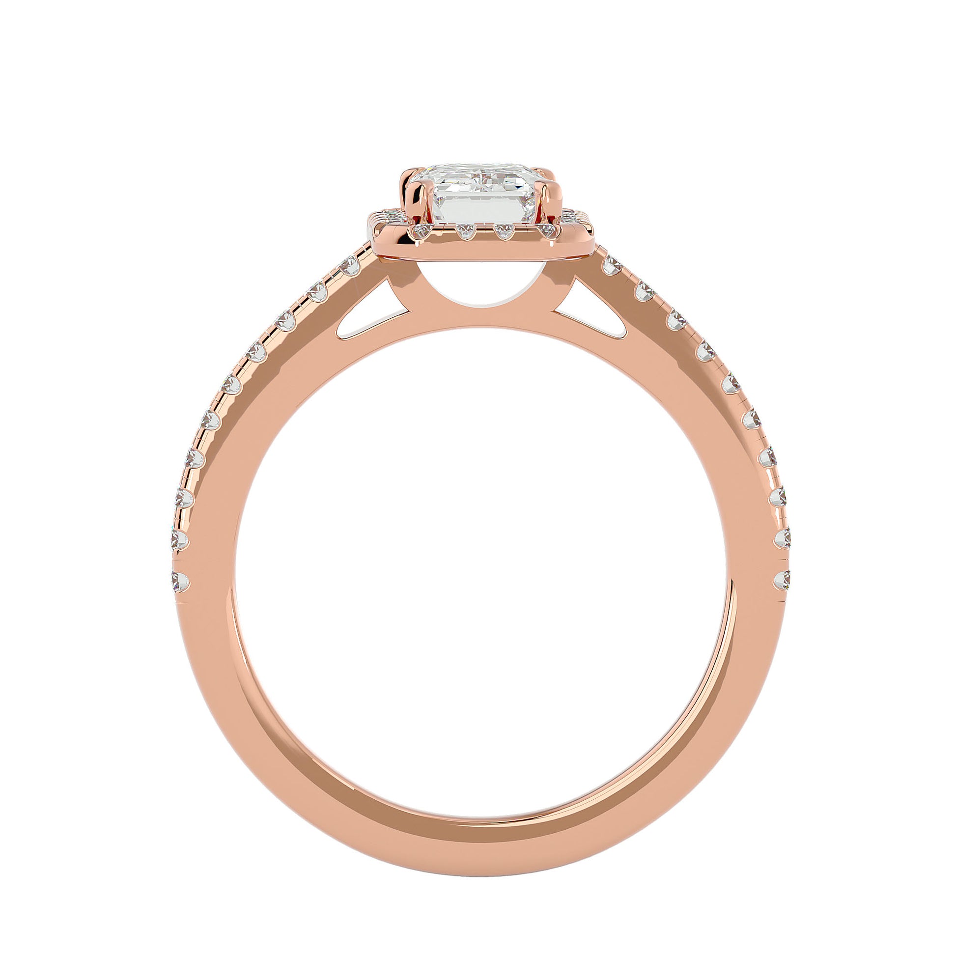 Lab Grown Emerald Cut Diamond Halo Ring In Rose Gold