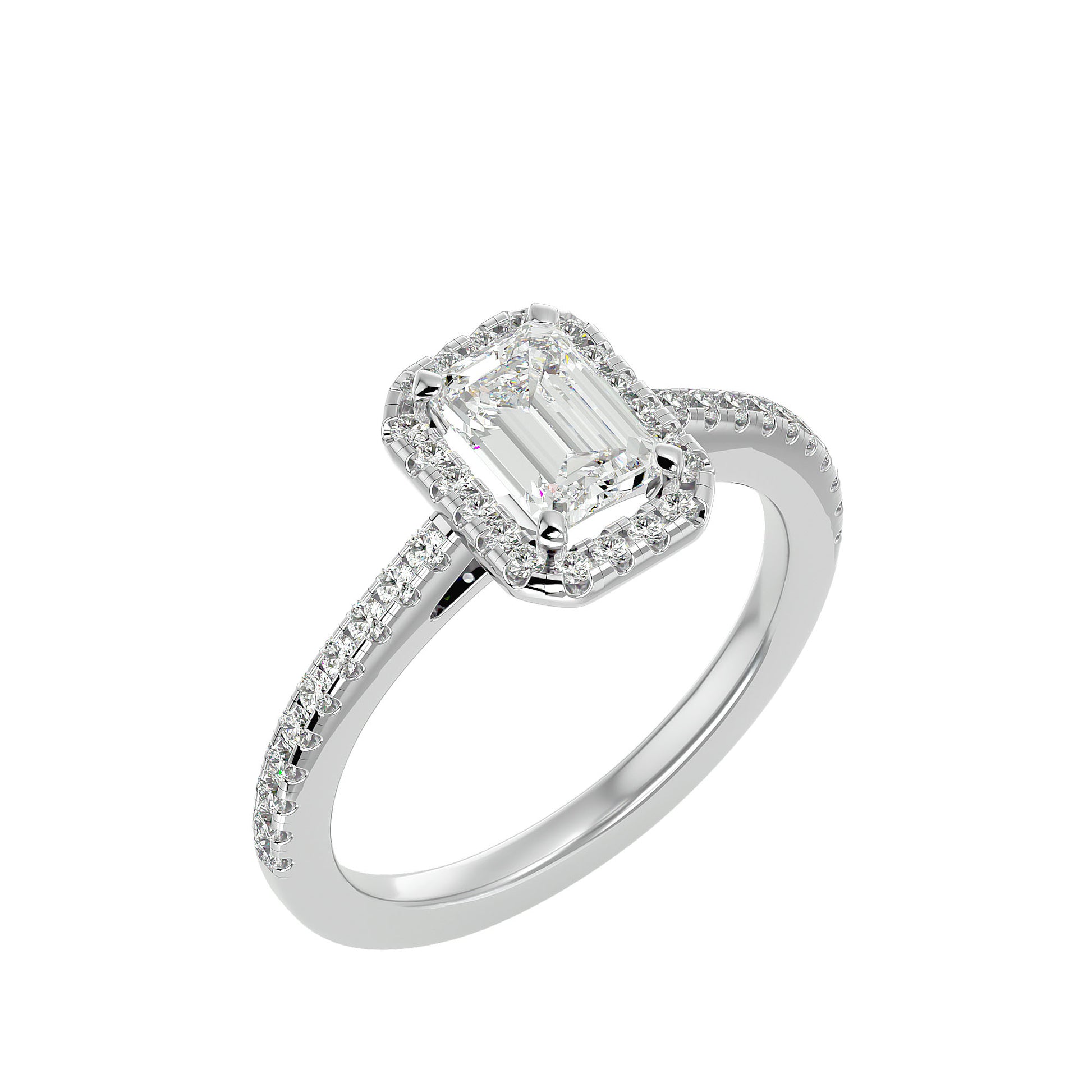 Lab Grown Emerald Cut Diamond Halo Ring In Platinum