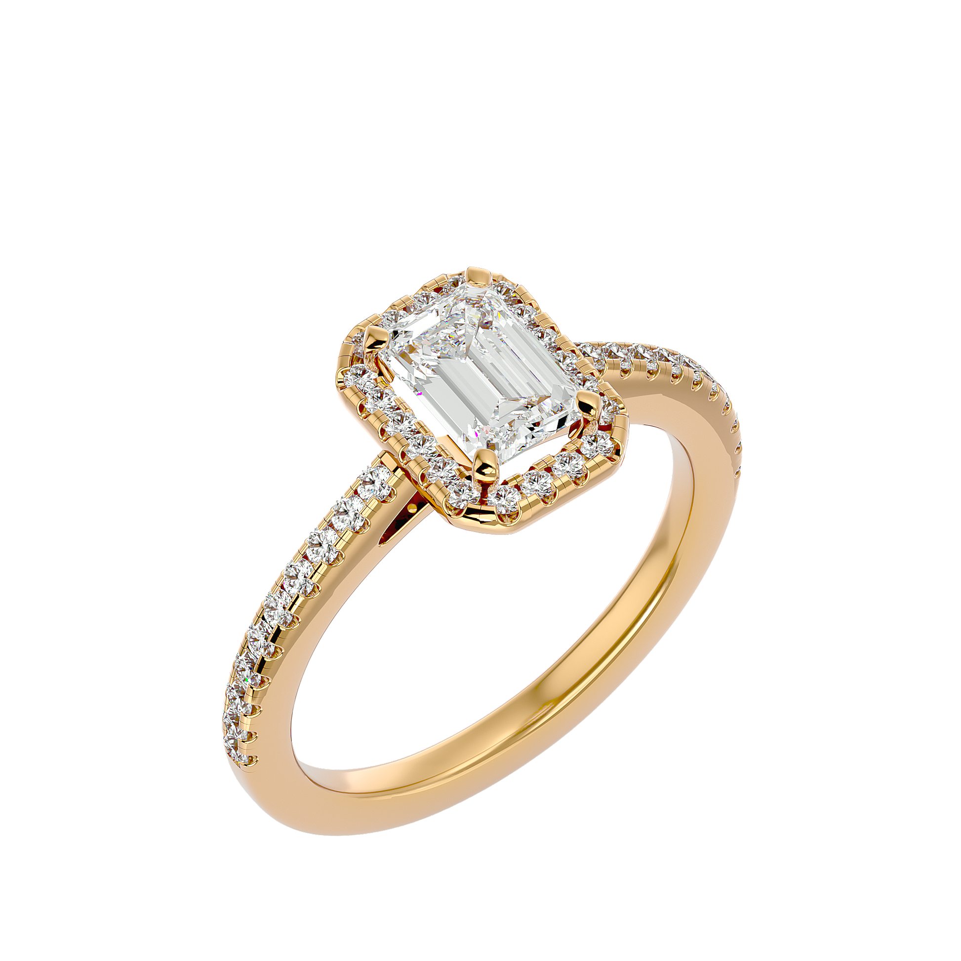 Lab Grown Emerald Cut Diamond Halo Ring In Rose Gold